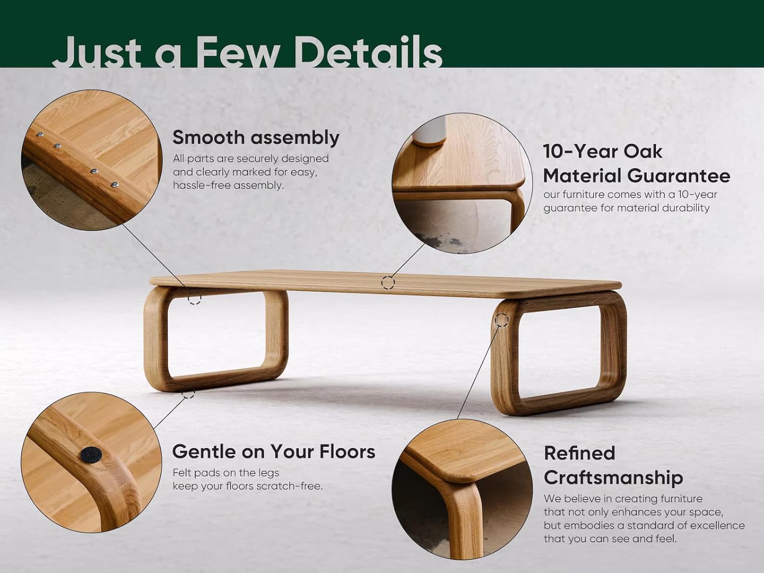 Solid OAK Wood Modern Coffee Table