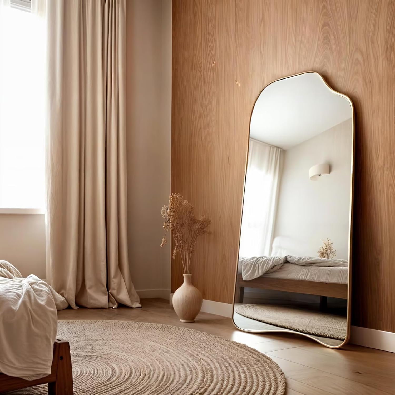 Lyon Modern Wooden Framed Irregular Wall Mirror