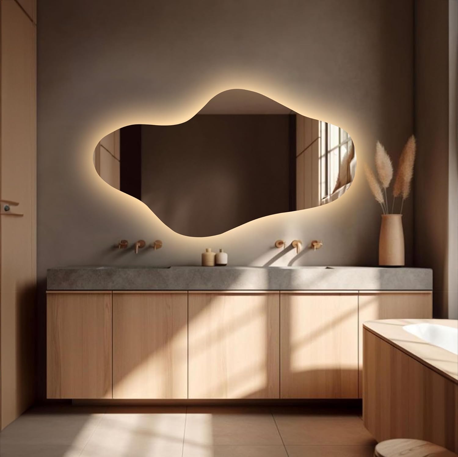 Asymmetrical Led Lighted Mirror for Bathroom