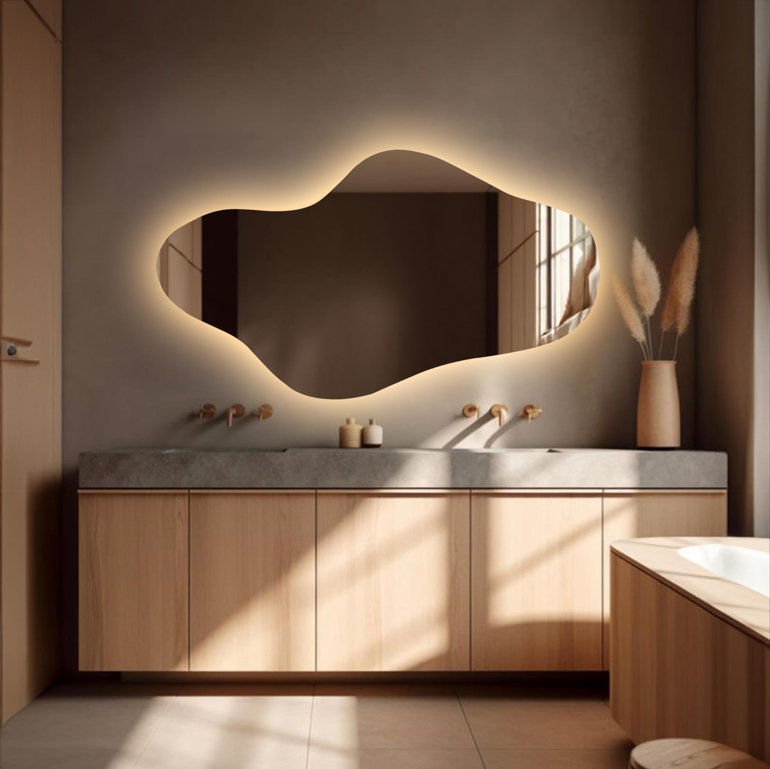 Asymmetrical Led Lighted Mirror for Bathroom