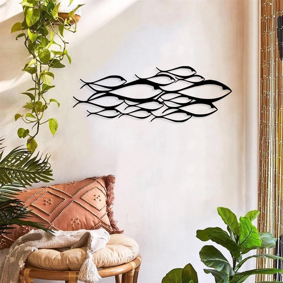 NORTH KAISER Metal Wall Art - School of Fish Wall Decor - Black Wall Sculpture for Living Room Bedroom Outdoor Housewarming Gift (46.45'' x 16.9'' / 118 x 42.9 cm)