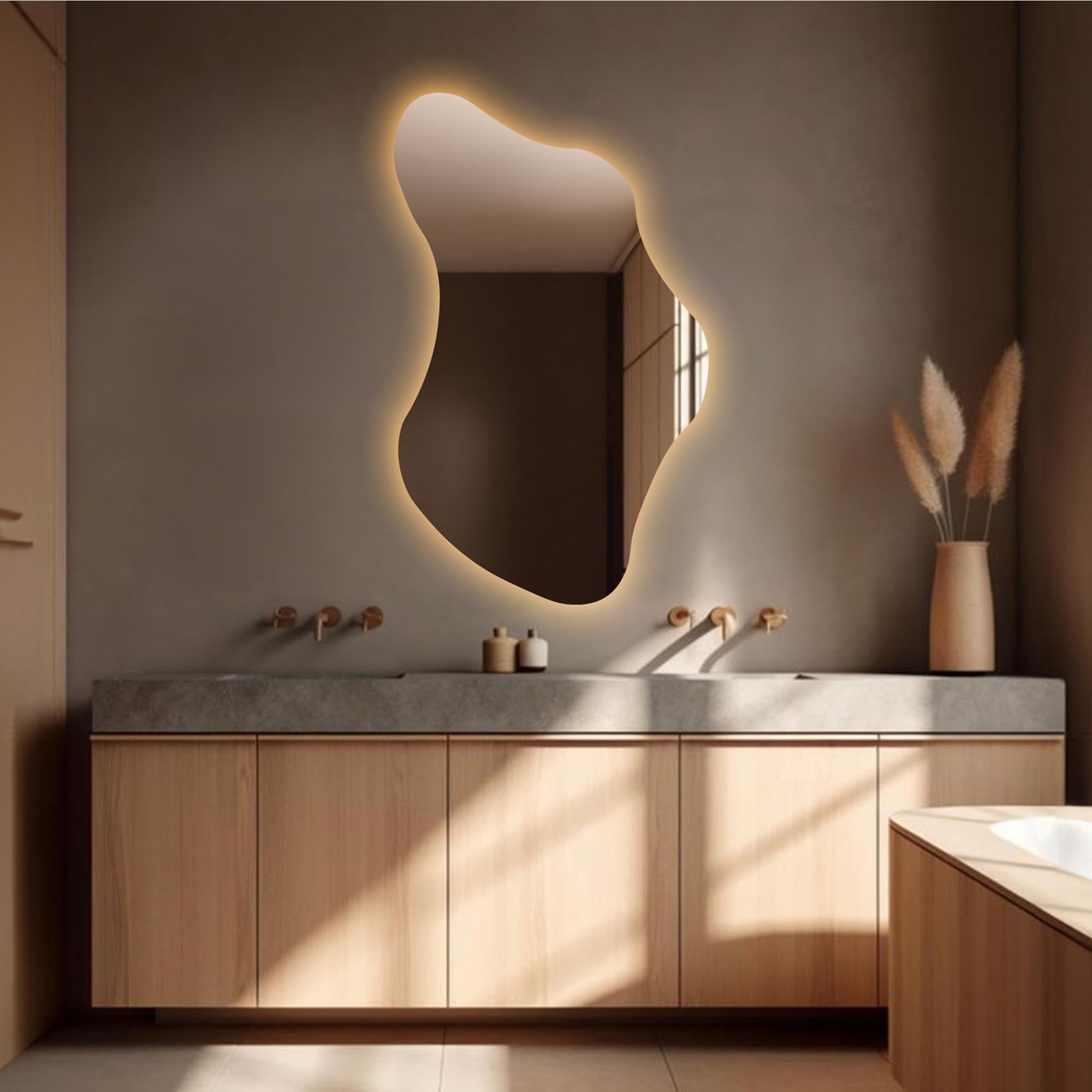 Iris Asymmetrical Led Lighted Mirror for Bathroom