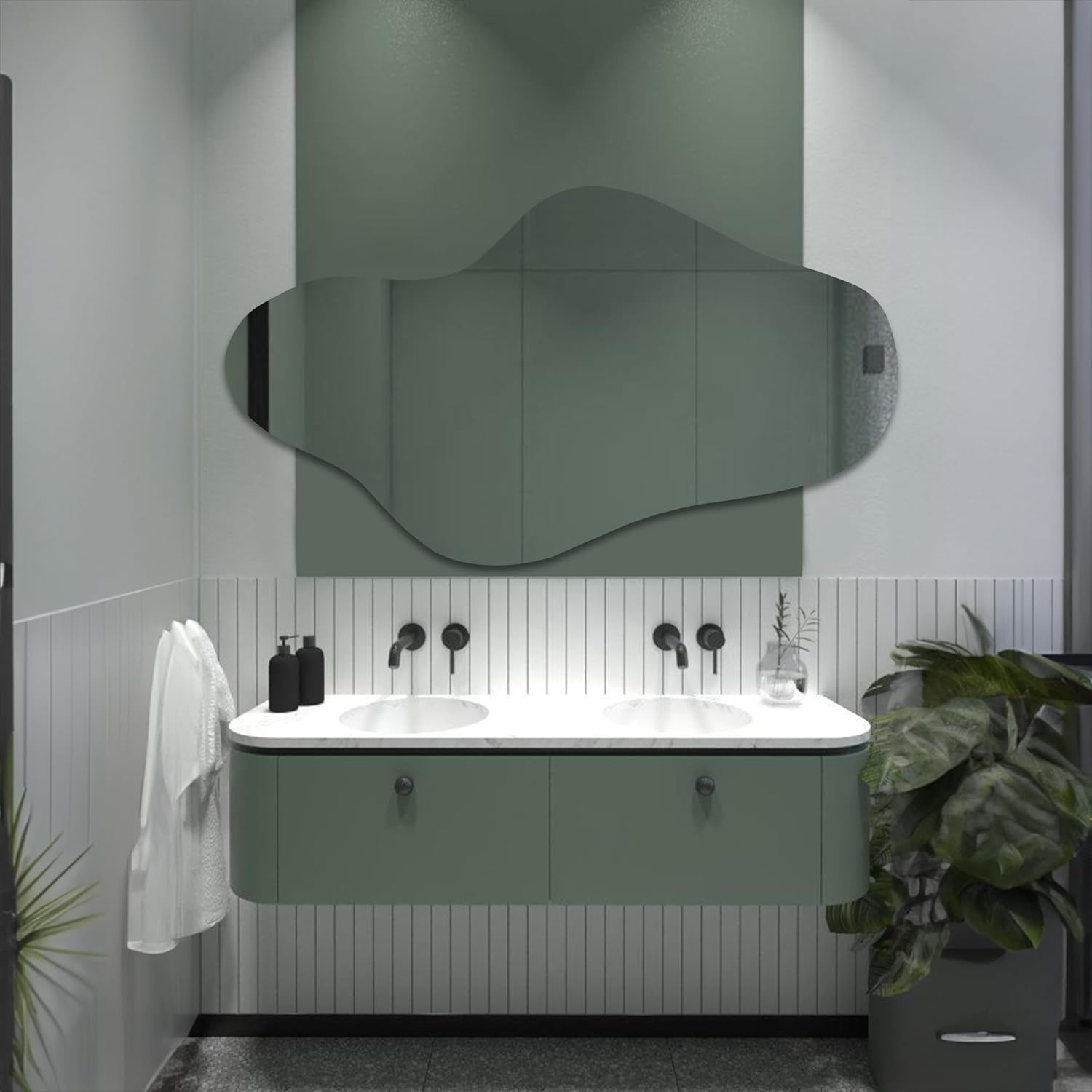 Asymmetrical Led Lighted Mirror for Bathroom
