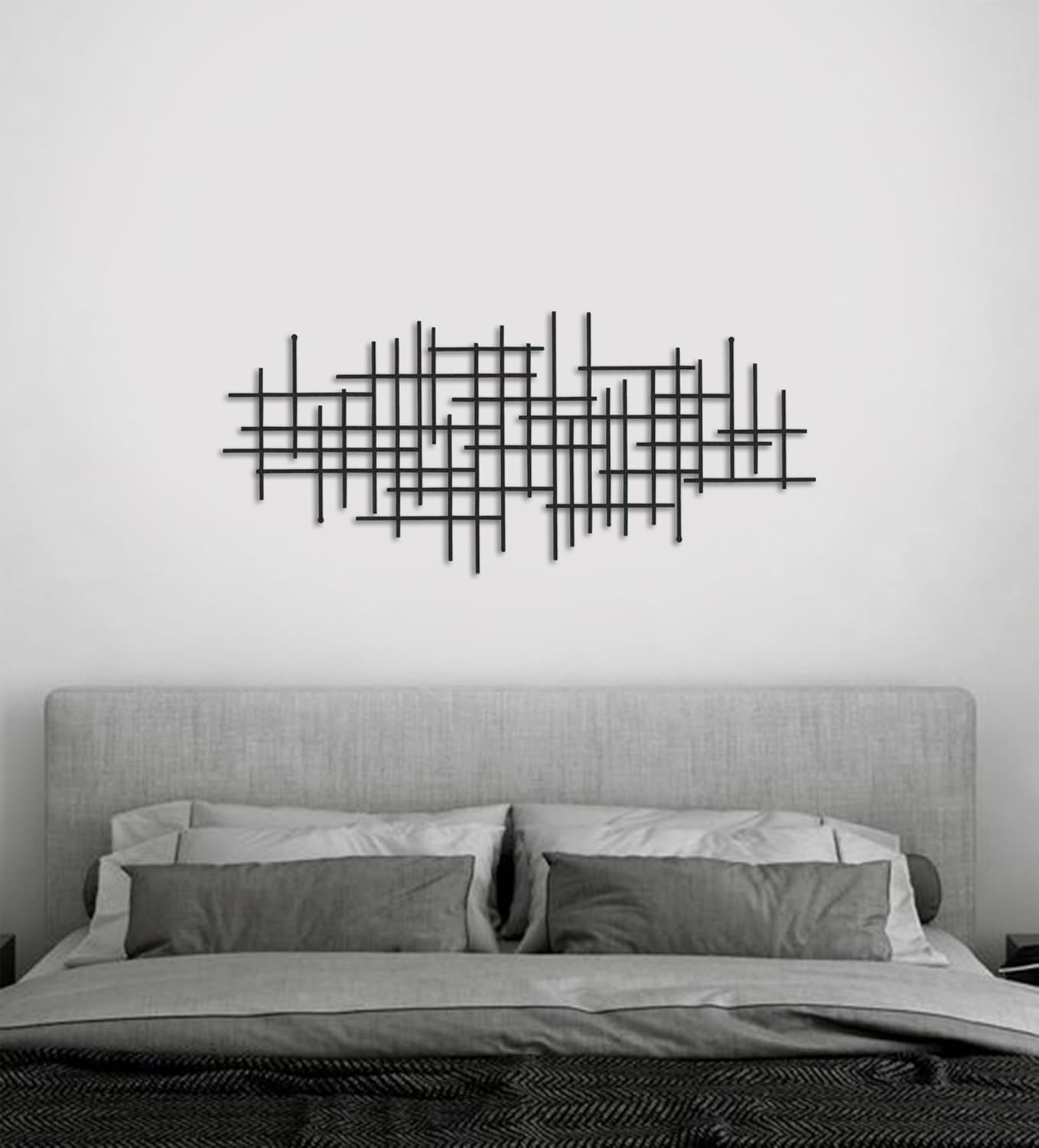 NORTH KAISER Modern Metal Wall Art - Minimalist Metal Wall Decor - Black Geometric Wall Hanging for Living Room Mid Century Bedroom Home Office (38.6'' x 17'' / 98 x 43.2 cm)