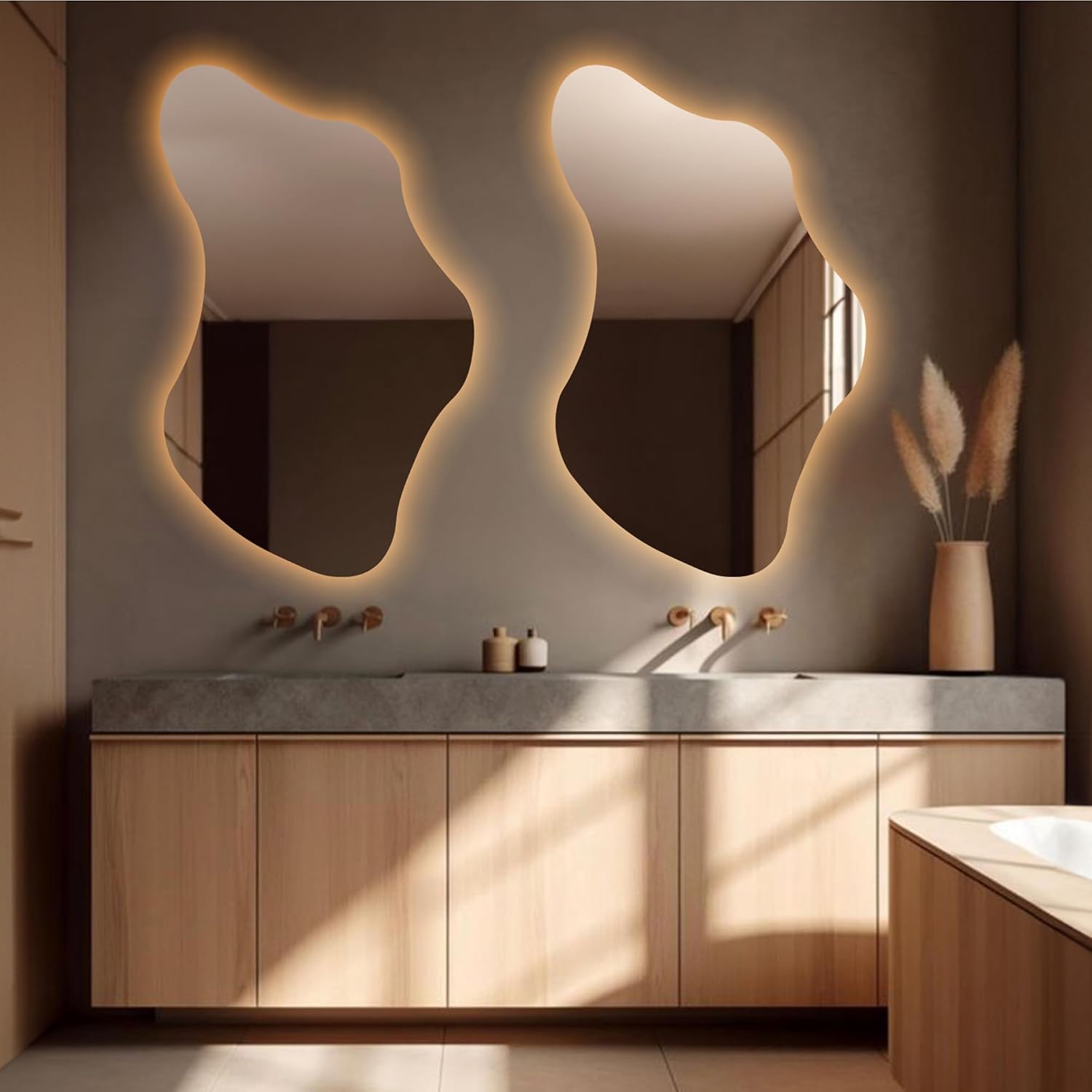 Iris Asymmetrical Led Lighted Mirror for Bathroom