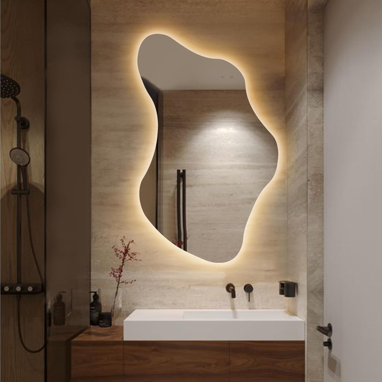 Iris Asymmetrical Led Lighted Mirror for Bathroom