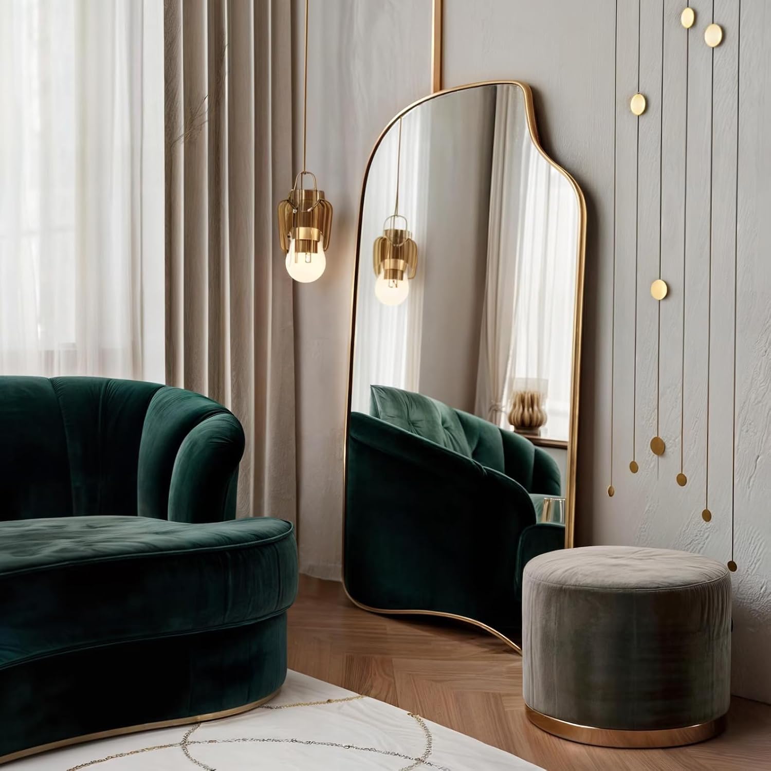 Lyon Modern Wooden Framed Irregular Wall Mirror