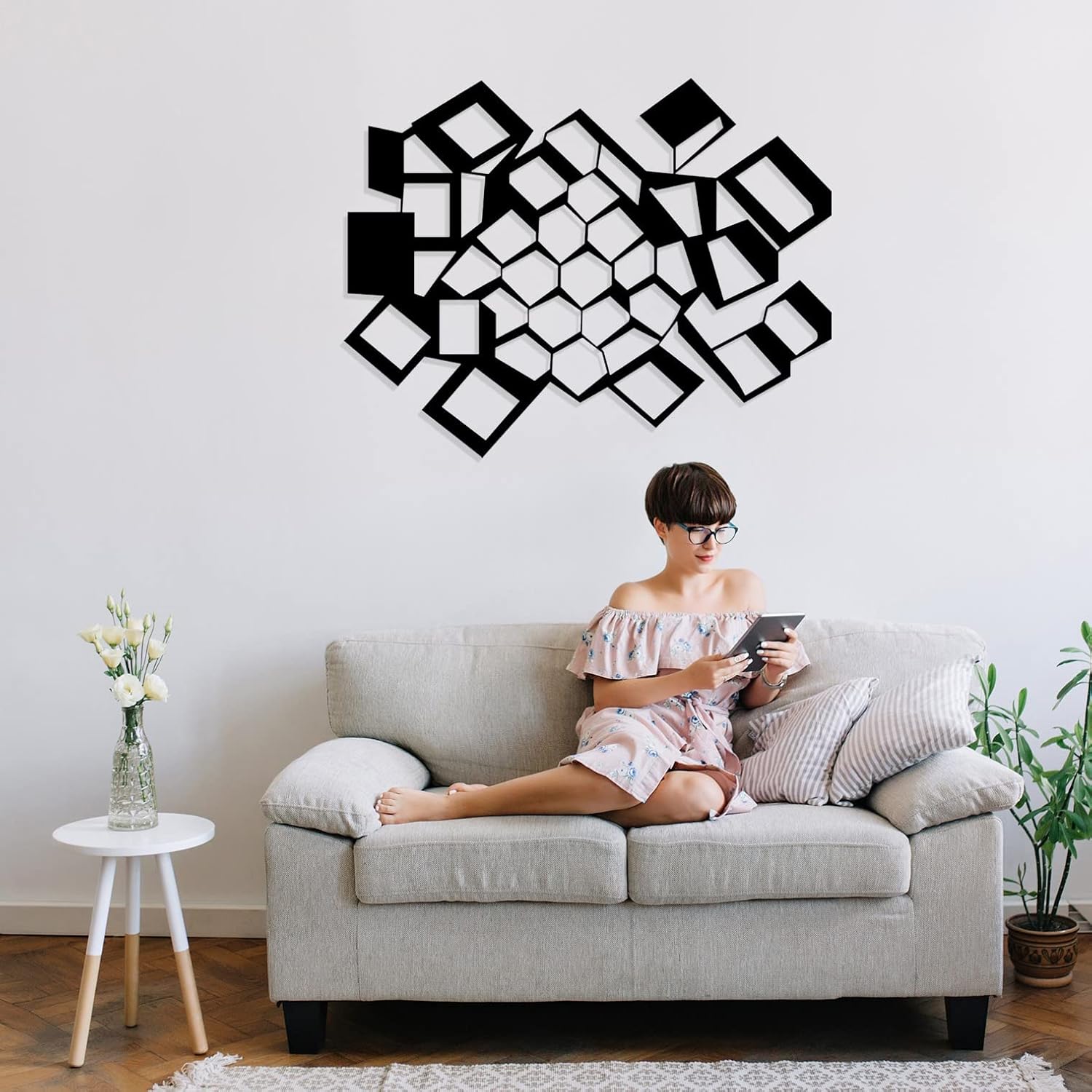 NORTH KAISER Modern Metal Wall Art I Abstract Wall Decor I Geometric Sculptures Decorations For Living Room Bedroom Office (46'' x 34.5'' / 117 x 87.8 cm)
