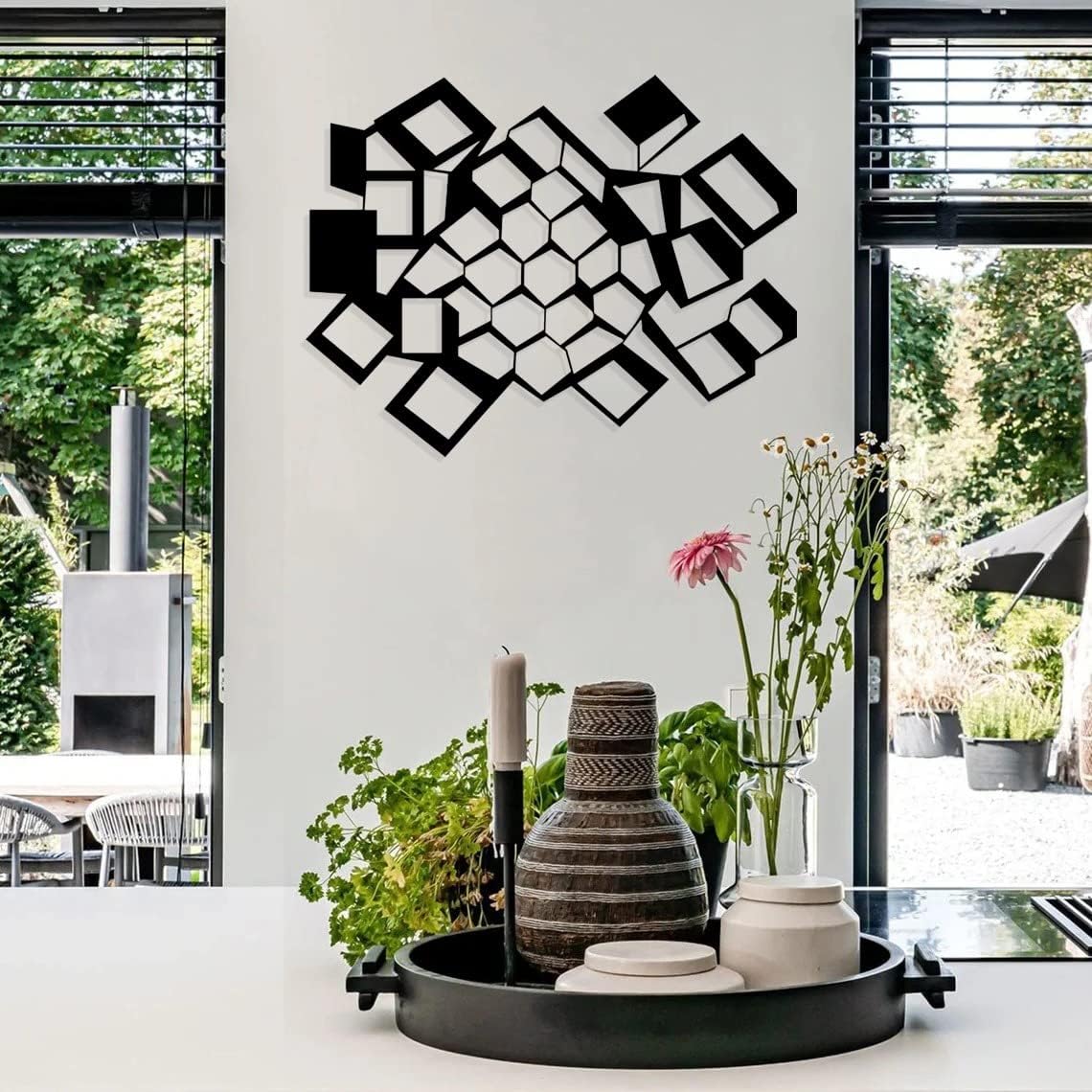 NORTH KAISER Modern Metal Wall Art I Abstract Wall Decor I Geometric Sculptures Decorations For Living Room Bedroom Office (46'' x 34.5'' / 117 x 87.8 cm)