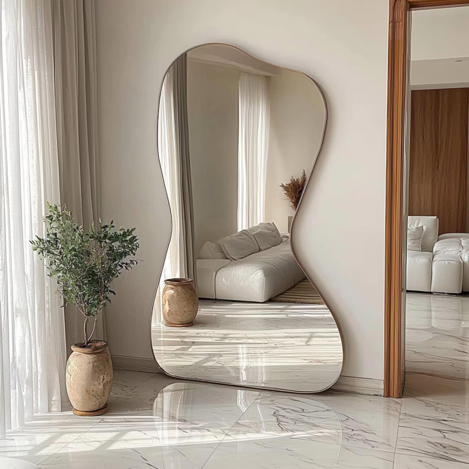 Marseille Irregular Rectangle Wood Bathroom Vanity Mirror