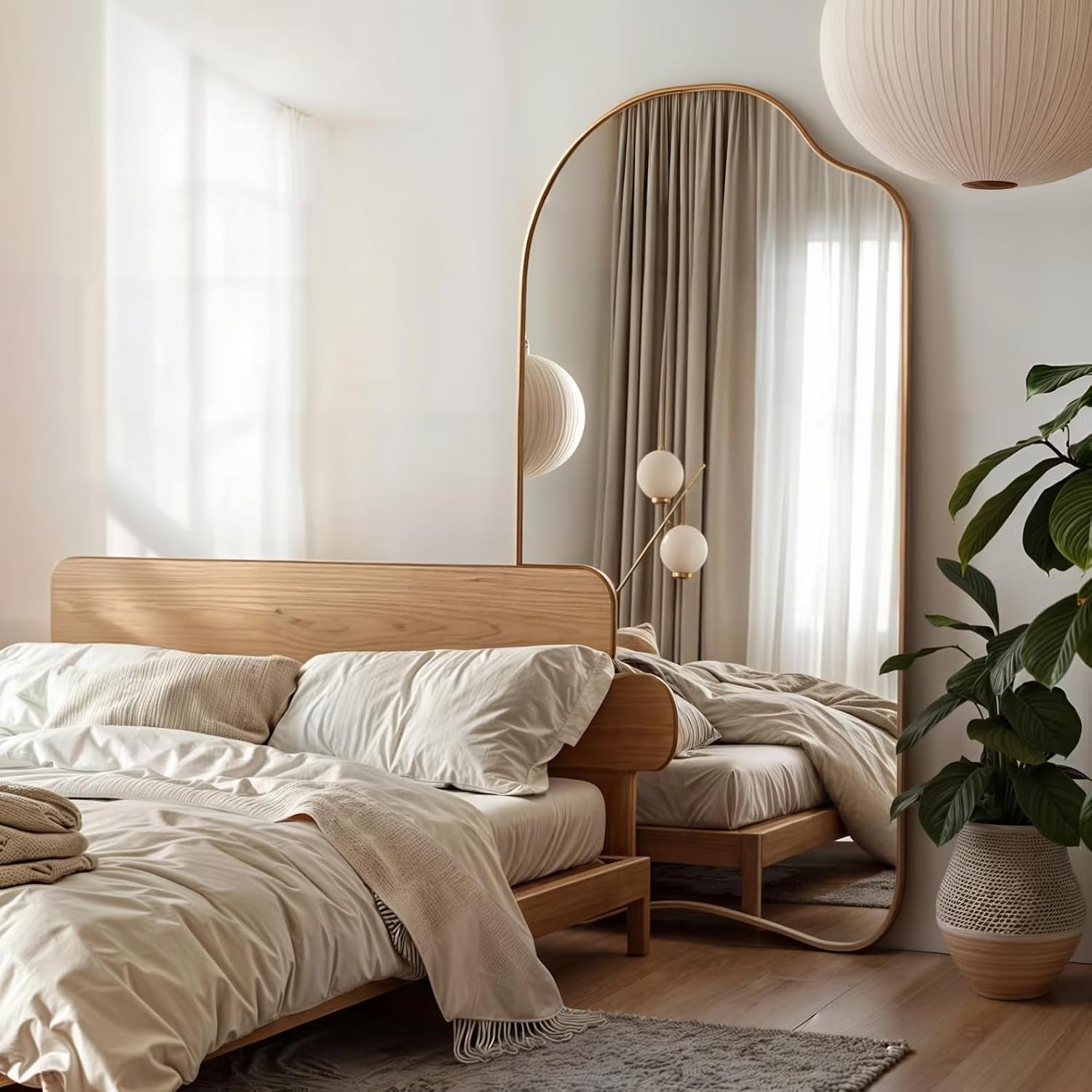 Lyon Modern Wooden Framed Irregular Wall Mirror