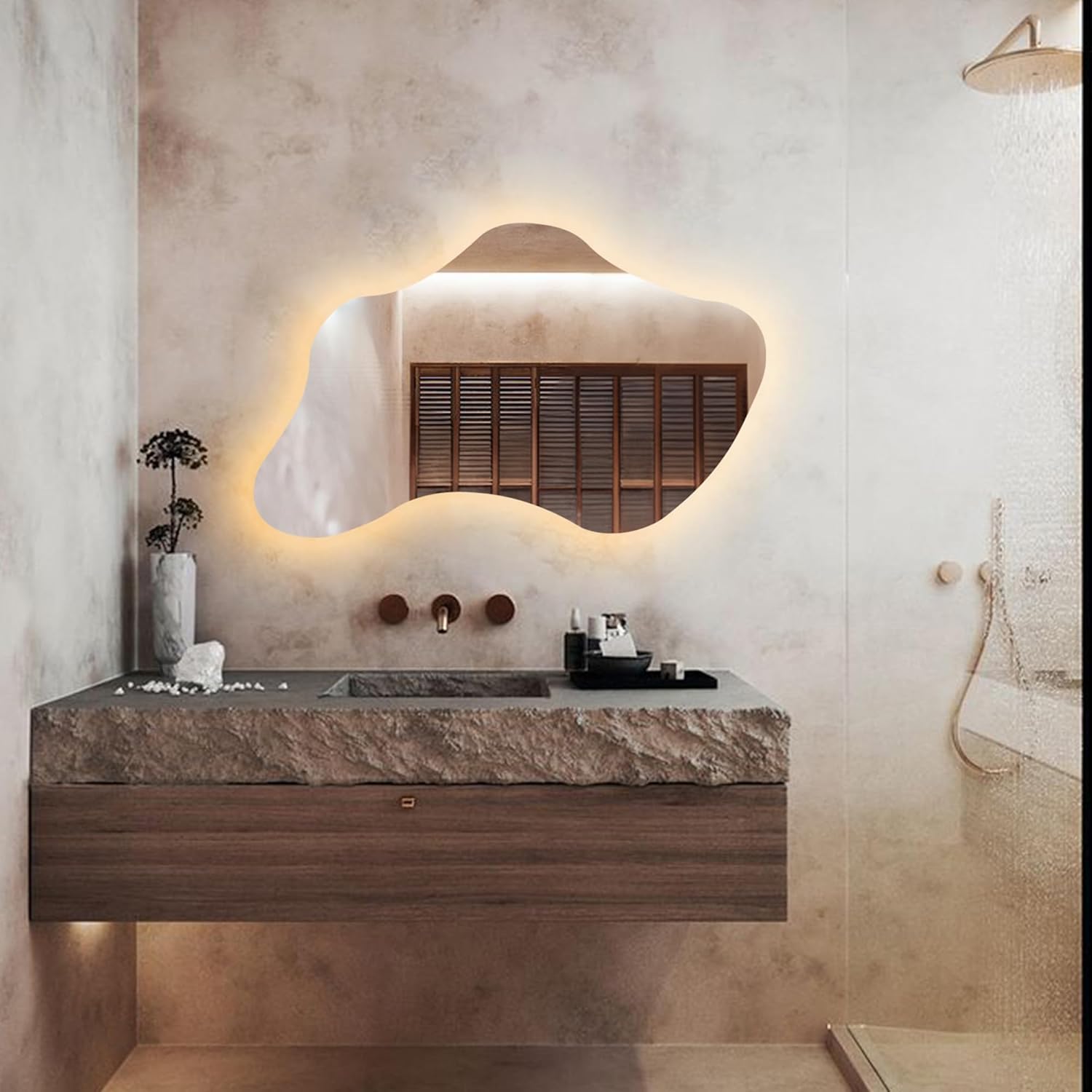 Iris Asymmetrical Led Lighted Mirror for Bathroom