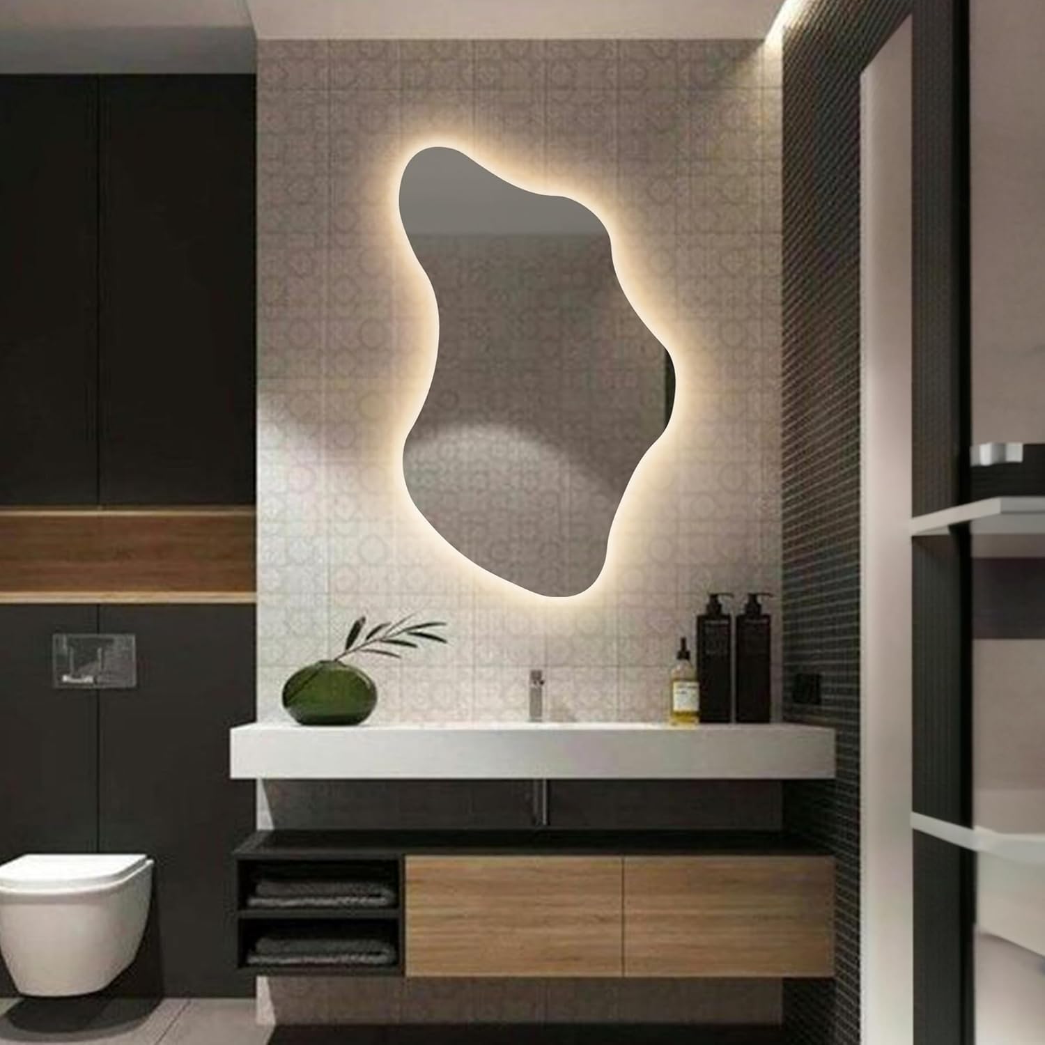 Iris Asymmetrical Led Lighted Mirror for Bathroom