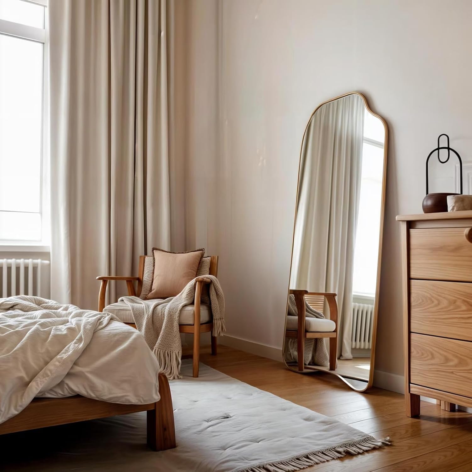 Lyon Modern Wooden Framed Irregular Wall Mirror