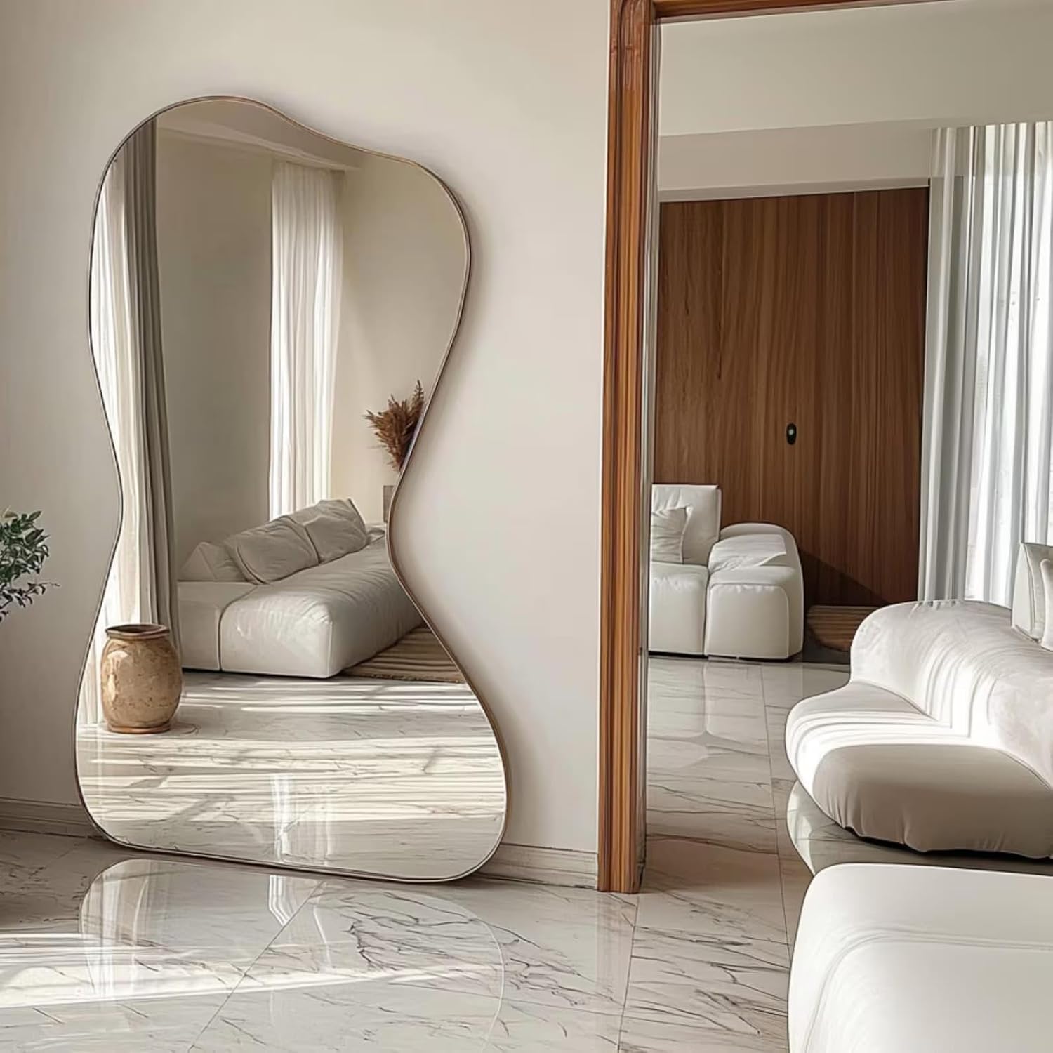 Marseille Irregular Rectangle Wood Bathroom Vanity Mirror