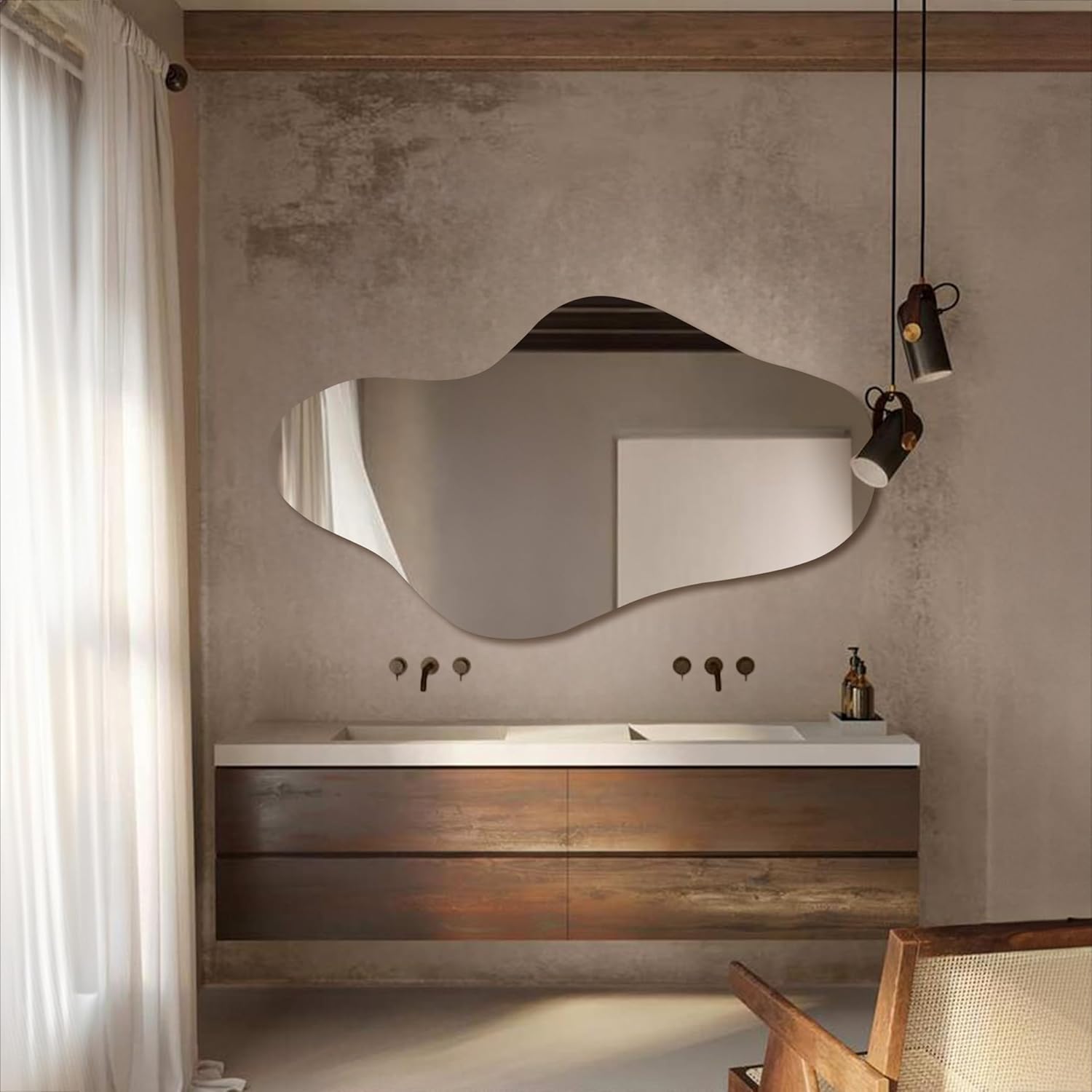 Asymmetrical Led Lighted Mirror for Bathroom