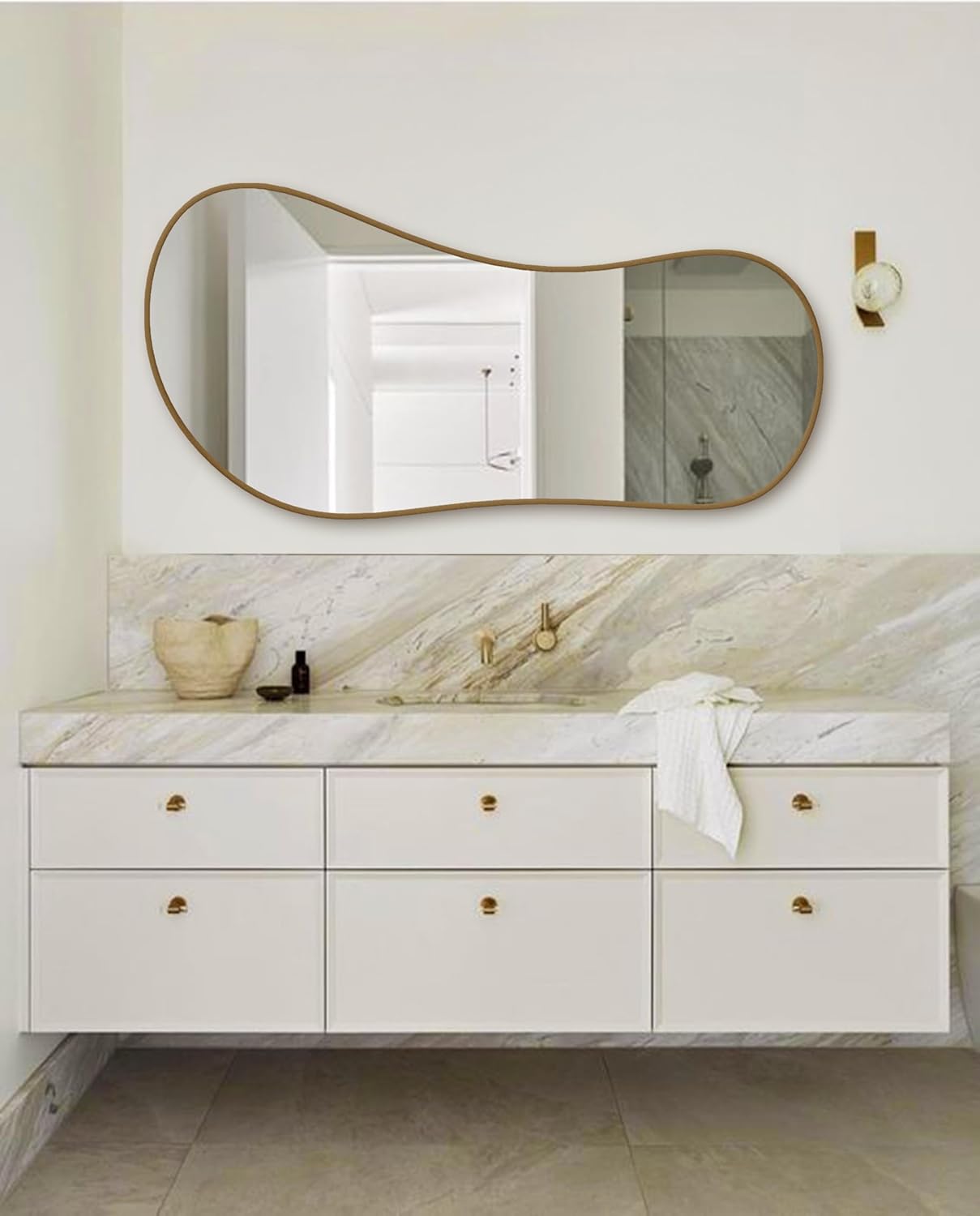 Irregular Wooden Framed Wall Mirror