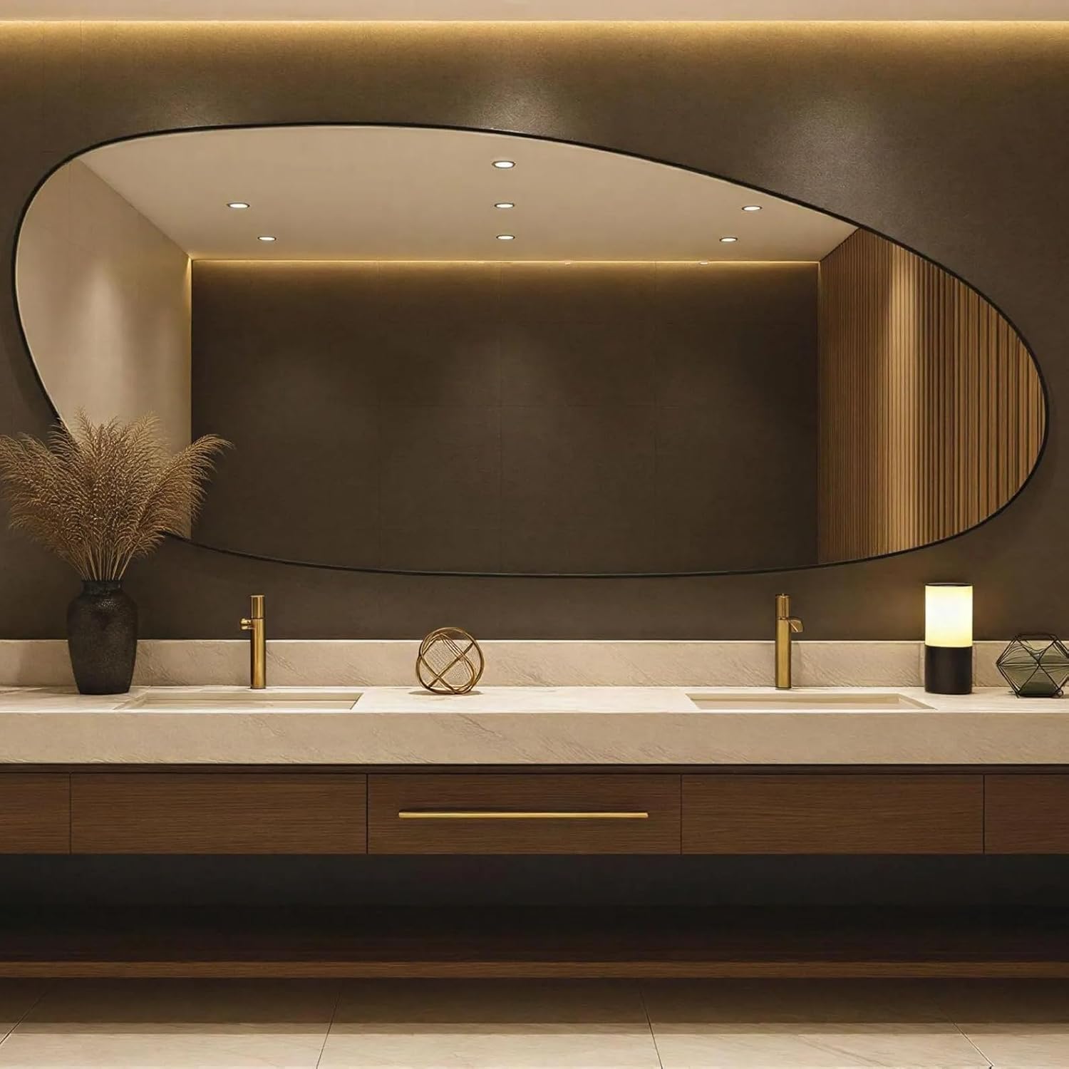 Atina Wooden Frame Asymmetrical Wall Mirror