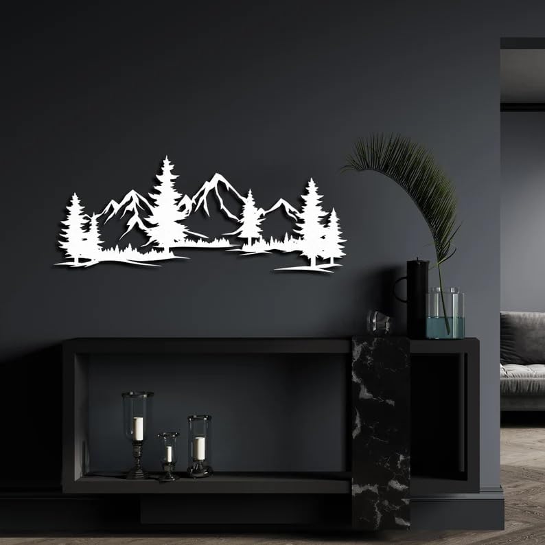 Mountain Forest Silhouette Metal Wall Decor