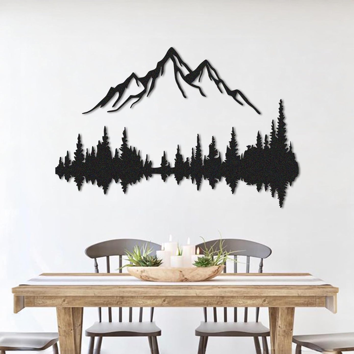 NORTH KAISER Metal Wall Art - Mountain & Forest Metal Wall Decor - Large Wall Sculpture for Rustic Home Living Room Bedroom Indoor/Outdoor (Black, 47.2'' x 31.4'')