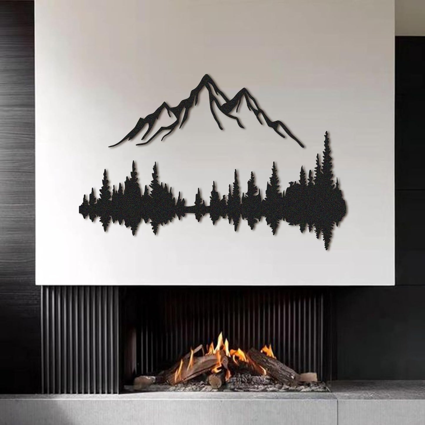 NORTH KAISER Metal Wall Art - Mountain & Forest Metal Wall Decor - Large Wall Sculpture for Rustic Home Living Room Bedroom Indoor/Outdoor (Black, 47.2'' x 31.4'')