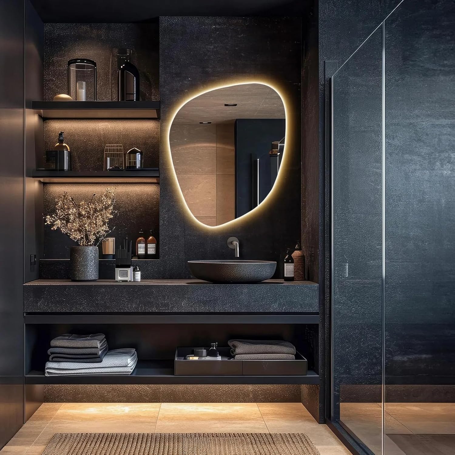 Asymmetrical Bathroom Mirror with Lights