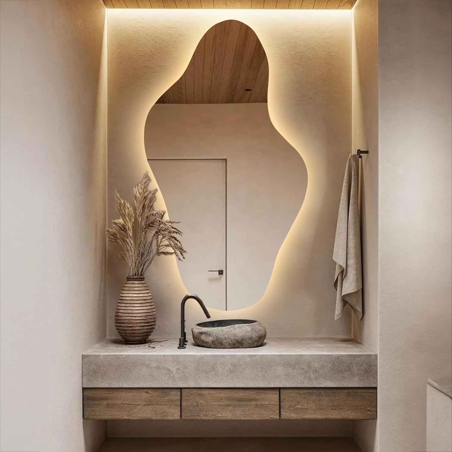 Asymmetrical Led Lighted Mirror for Bathroom