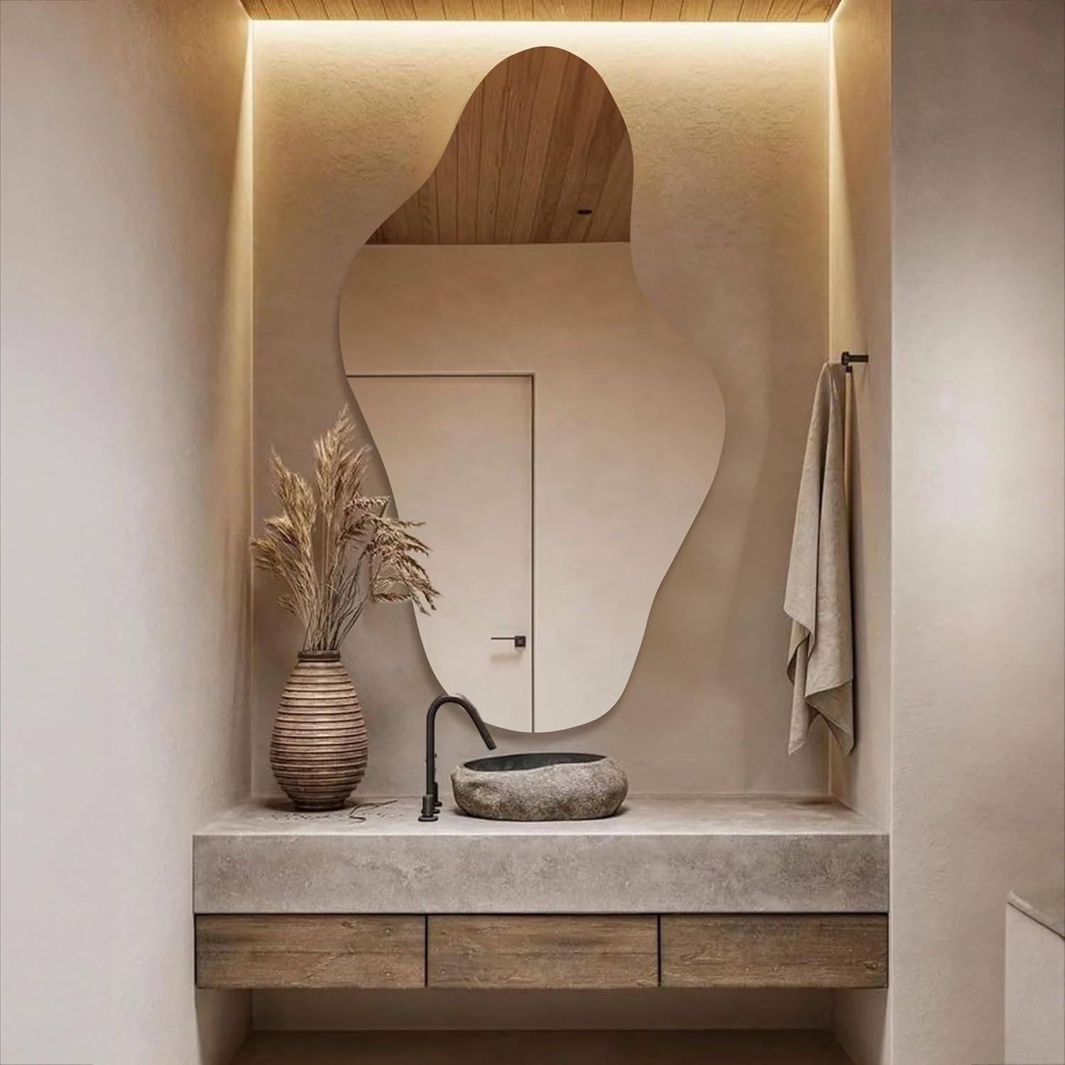 Asymmetrical Led Lighted Mirror for Bathroom