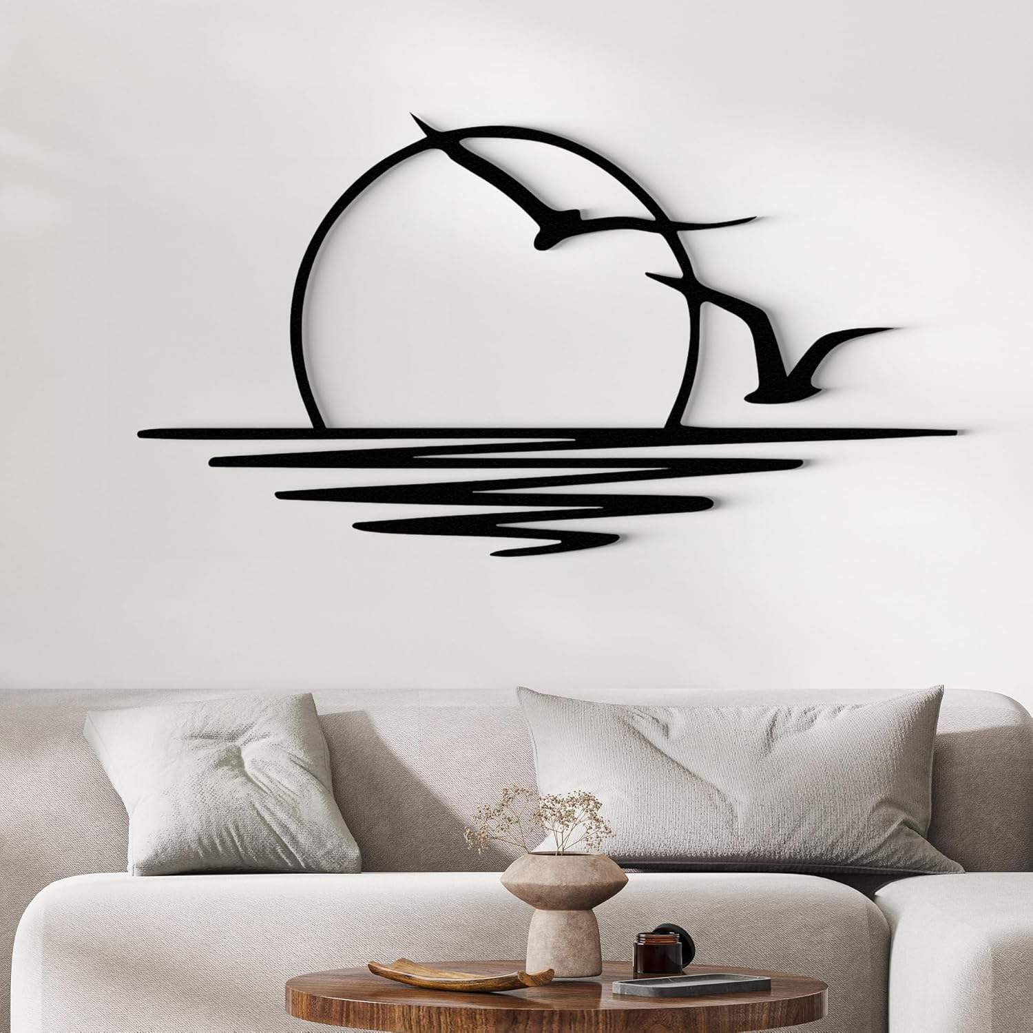 Sunset with Seagulls Metal Wall Mounted Art