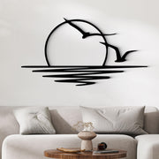 Sunset with Seagulls Metal Wall Mounted Art