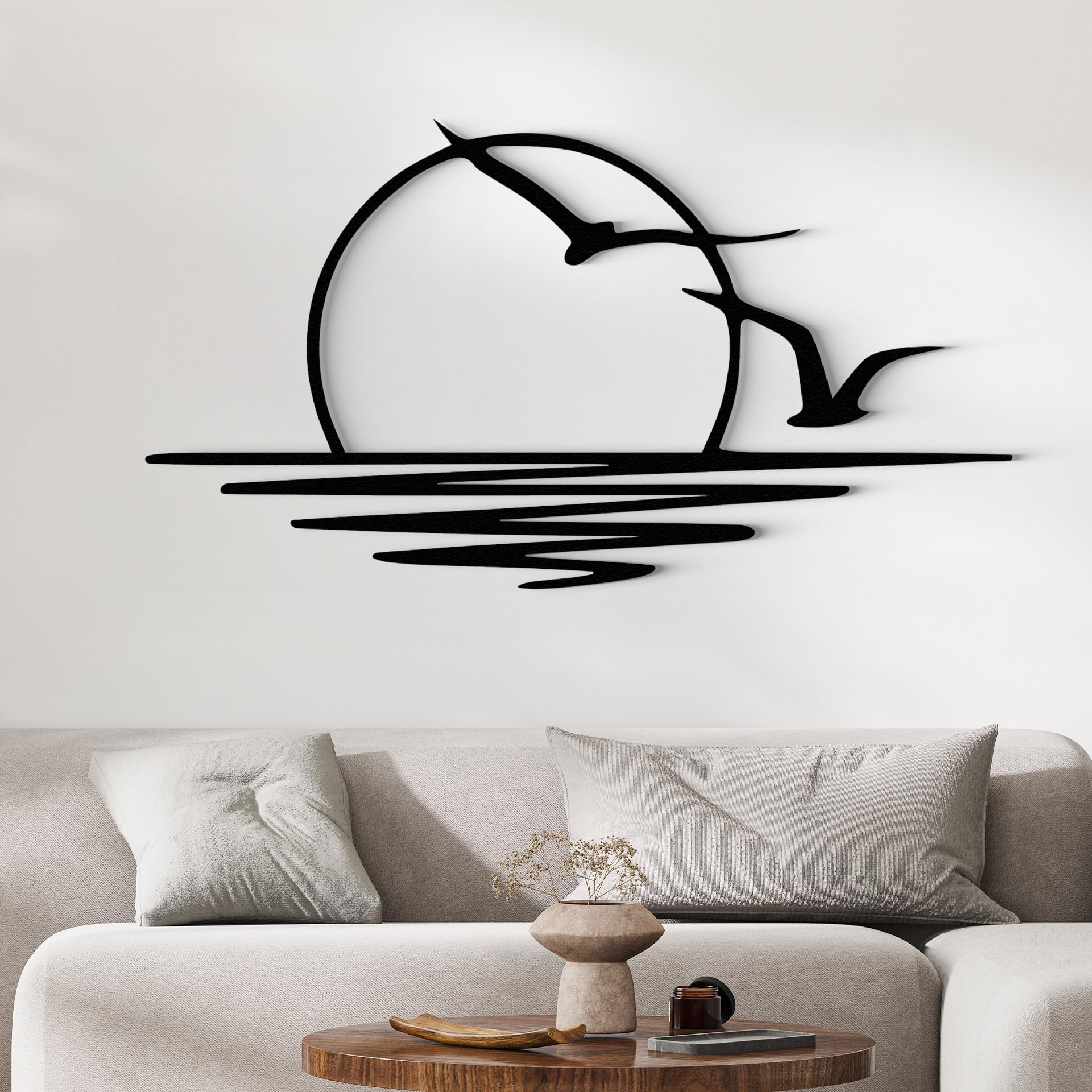 Sunset with Seagulls Metal Wall Mounted Art