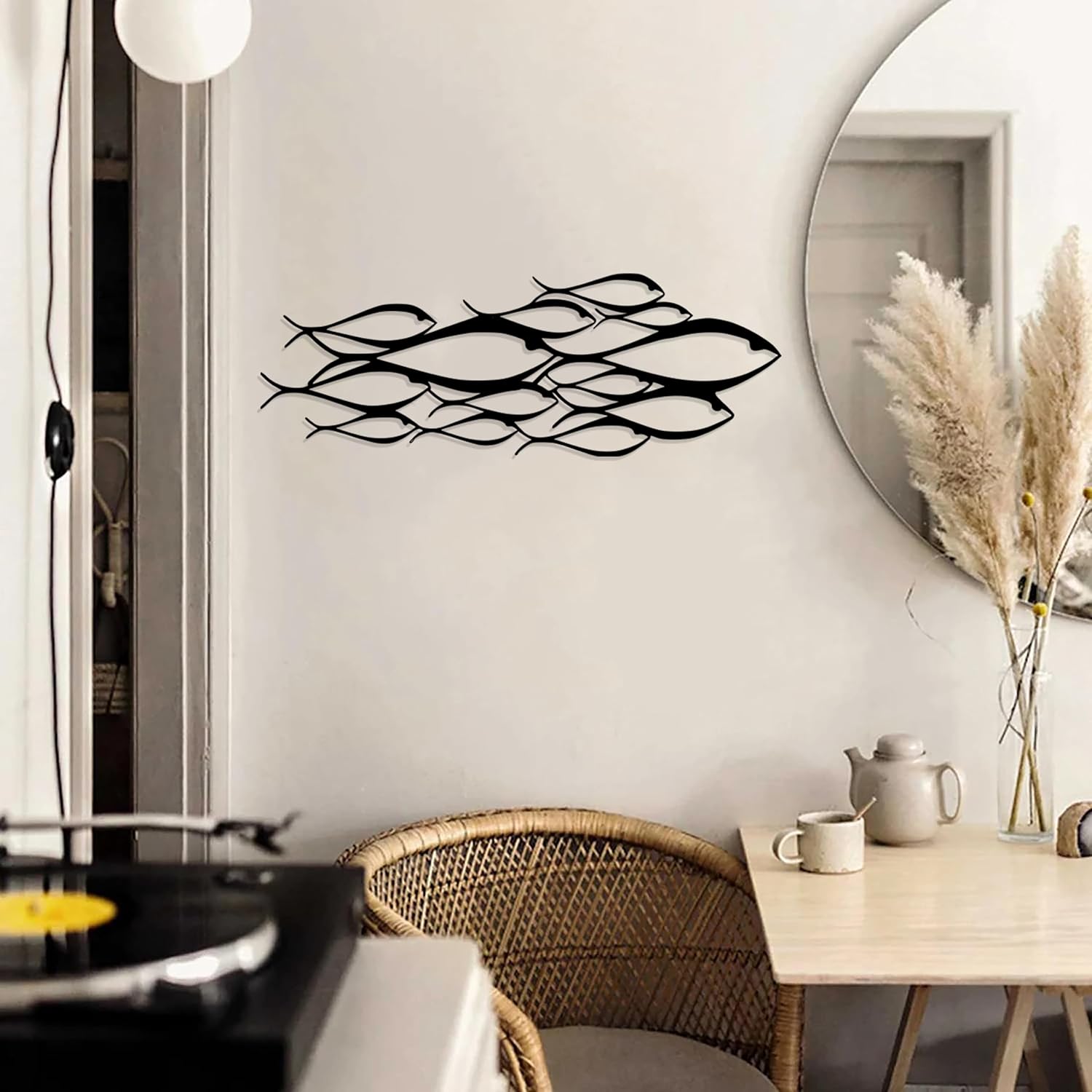 NORTH KAISER Metal Wall Art - School of Fish Wall Decor - Black Wall Sculpture for Living Room Bedroom Outdoor Housewarming Gift (46.45'' x 16.9'' / 118 x 42.9 cm)