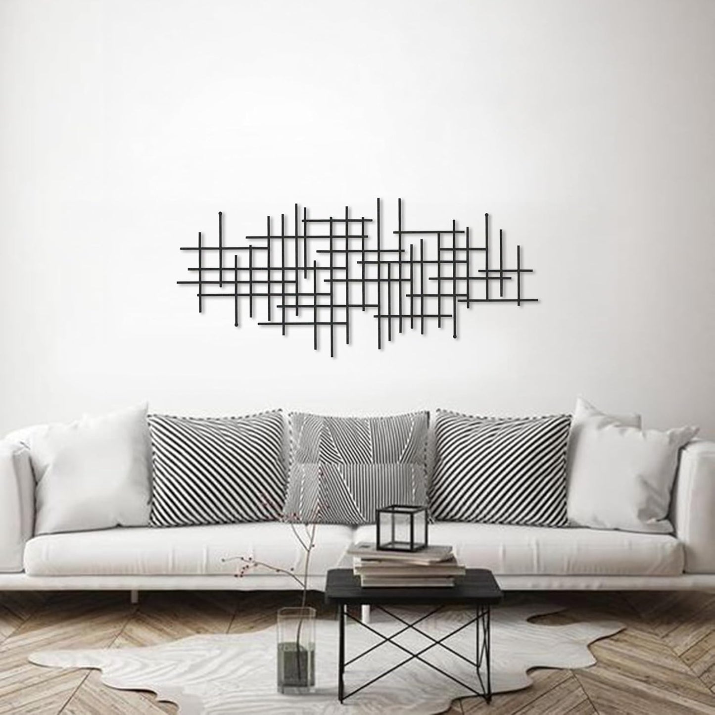 NORTH KAISER Modern Metal Wall Art - Minimalist Metal Wall Decor - Black Geometric Wall Hanging for Living Room Mid Century Bedroom Home Office (38.6'' x 17'' / 98 x 43.2 cm)