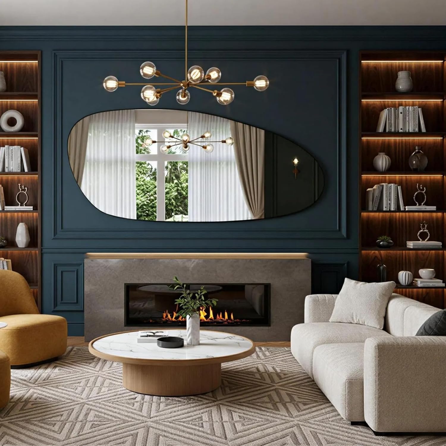 Atina Wooden Frame Asymmetrical Wall Mirror