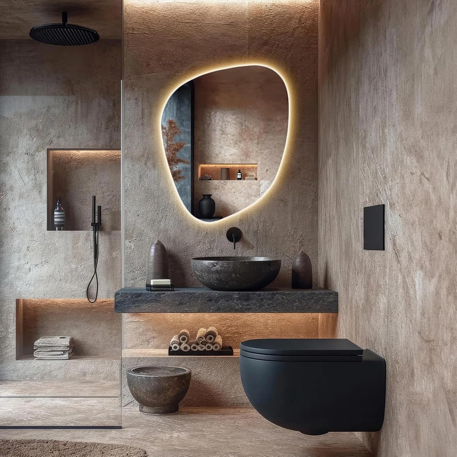 Asymmetrical Bathroom Mirror with Lights