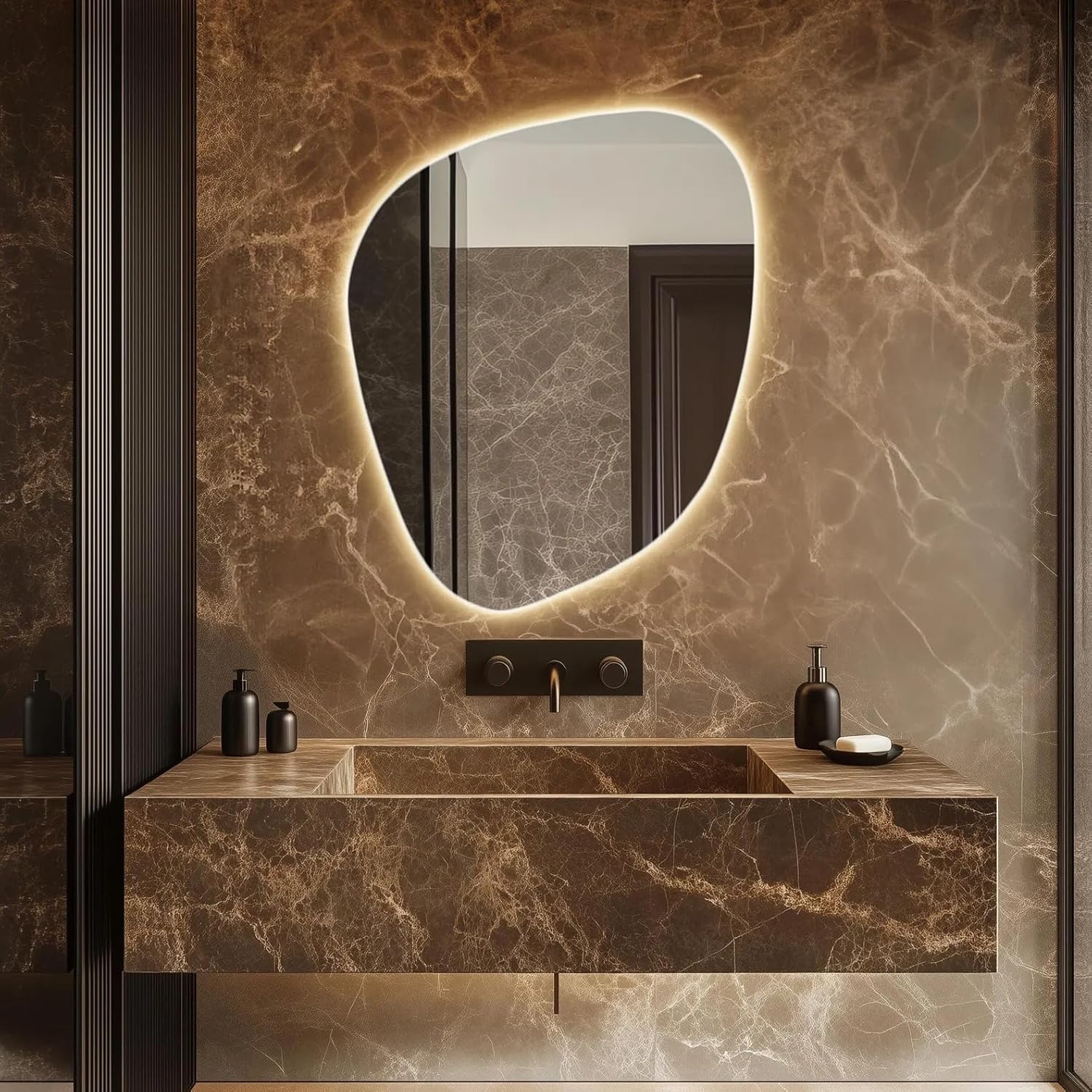 Asymmetrical Bathroom Mirror with Lights