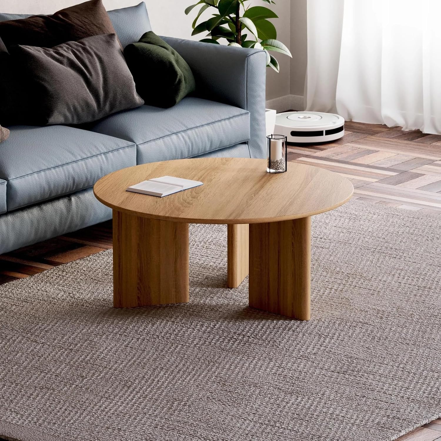 Modern Coffee Table | Oak Wood Round Home Decor for Living Room, Bedroom & Office | Rustic, Farmhouse & Mid-Century Furniture (Espresso, 24'' x 24'' in)