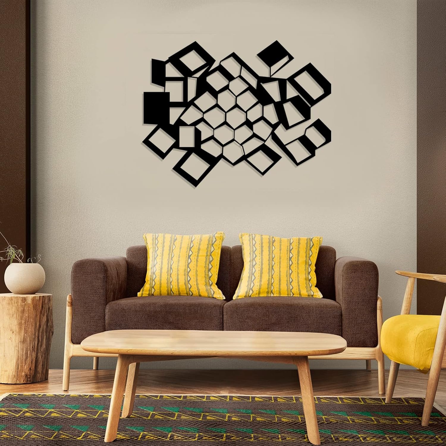 NORTH KAISER Modern Metal Wall Art I Abstract Wall Decor I Geometric Sculptures Decorations For Living Room Bedroom Office (46'' x 34.5'' / 117 x 87.8 cm)