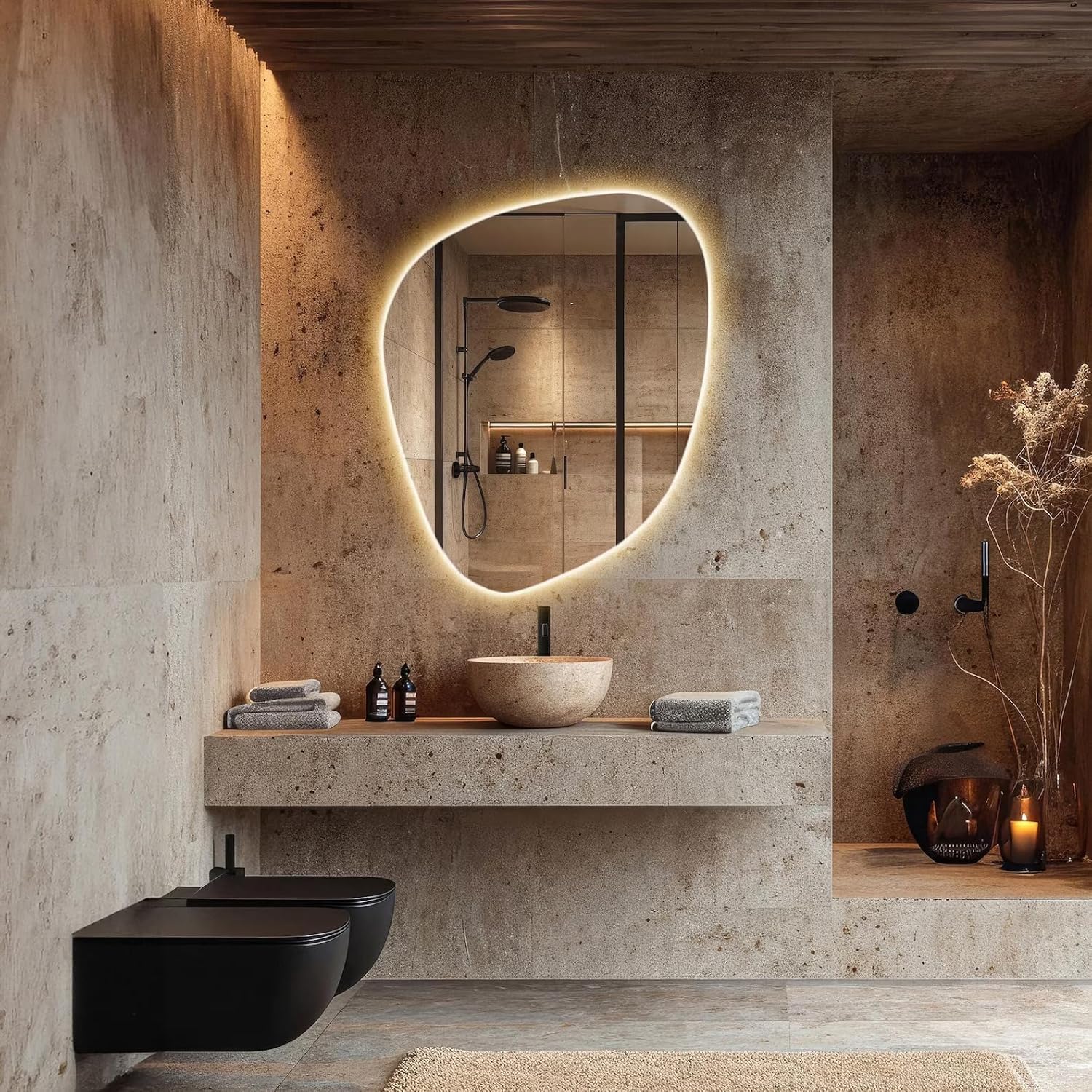 Asymmetrical Bathroom Mirror with Lights