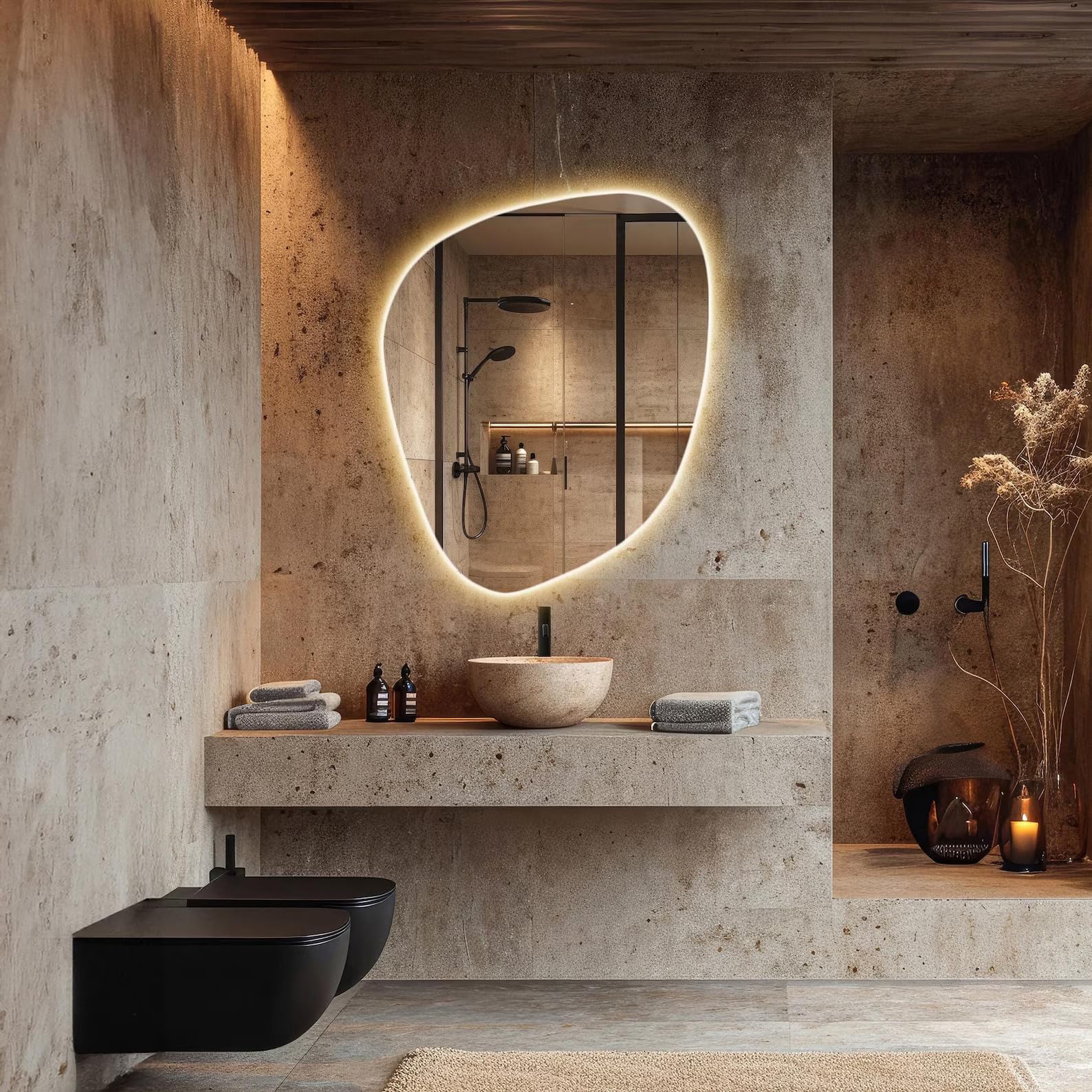 Asymmetrical Bathroom Mirror with Lights