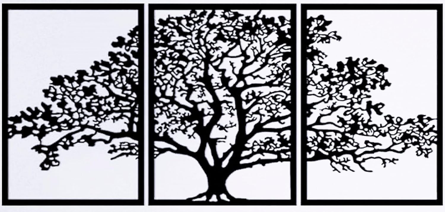 NORTH KAISER Tree Metal Wall Art | Large Wall Decor | Black Wall Hanging Decoration for Living Room Bedroom Outdoor Rustic Farmhouse Housewarming Gift (61'' x 29'' / 155 x 74 cm)