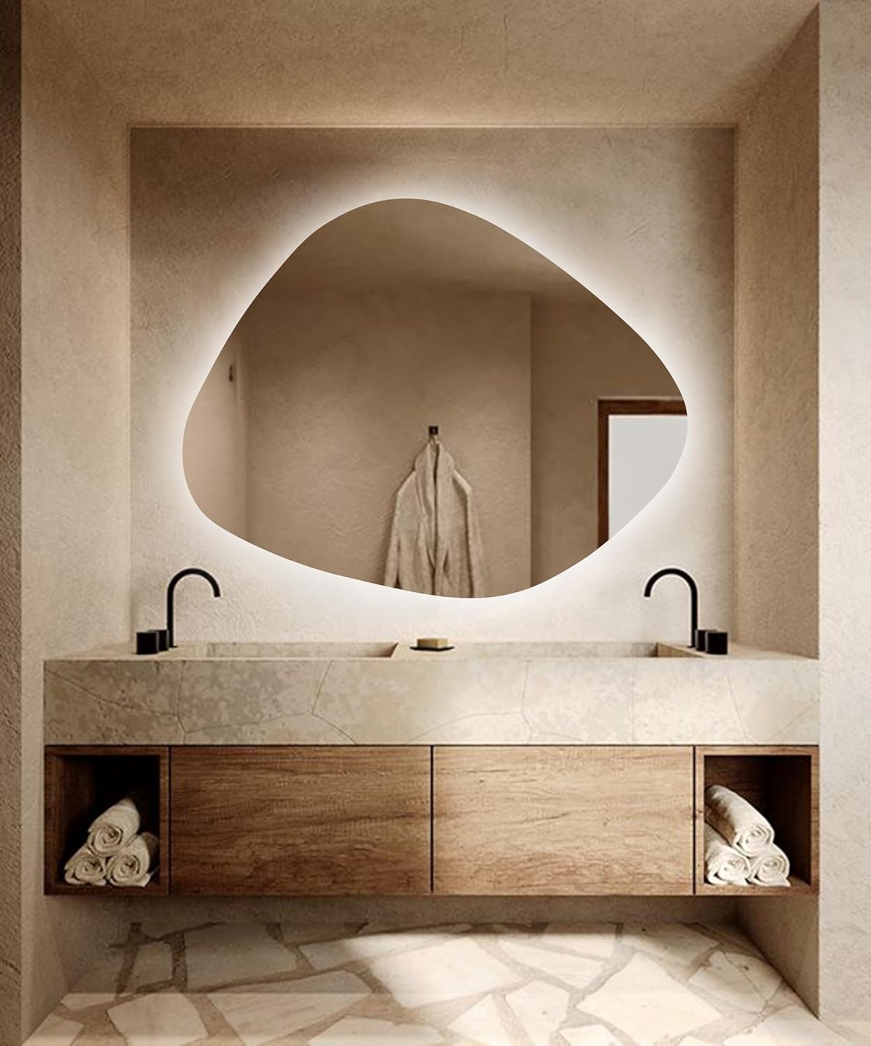 Asymmetrical LED Bathroom Mirror with Lights