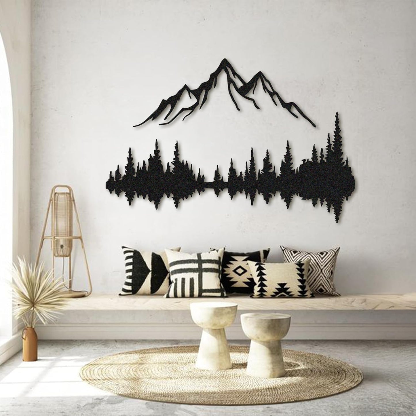 NORTH KAISER Metal Wall Art - Mountain & Forest Metal Wall Decor - Large Wall Sculpture for Rustic Home Living Room Bedroom Indoor/Outdoor (Black, 47.2'' x 31.4'')