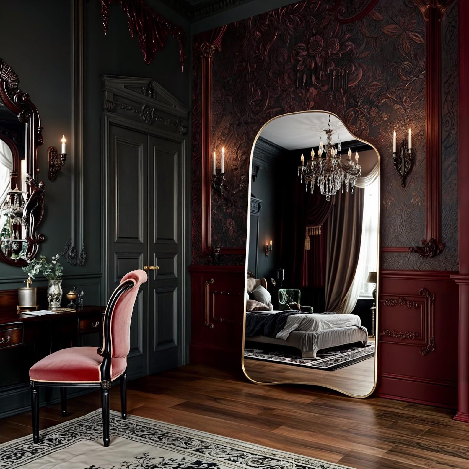 Lyon Modern Wooden Framed Irregular Wall Mirror