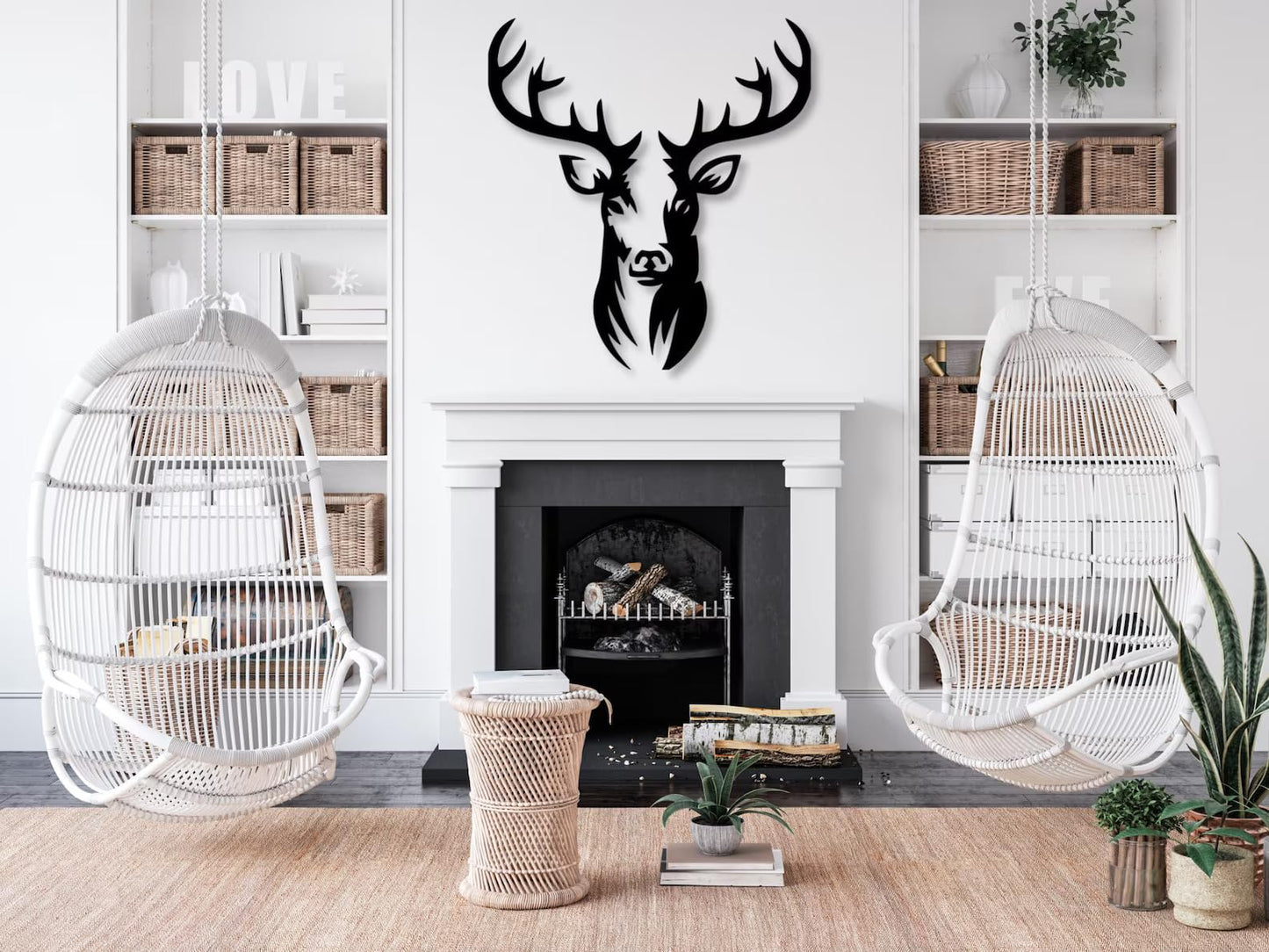 NORTH KAISER Metal Wall Art - Deer Head Wall Decor - Black Moose Wall Hanging - Animal Wall Sculpture for Living Room Bedroom Home Office (29.1'' x 24.6'' / 75 x 62.5 cm)