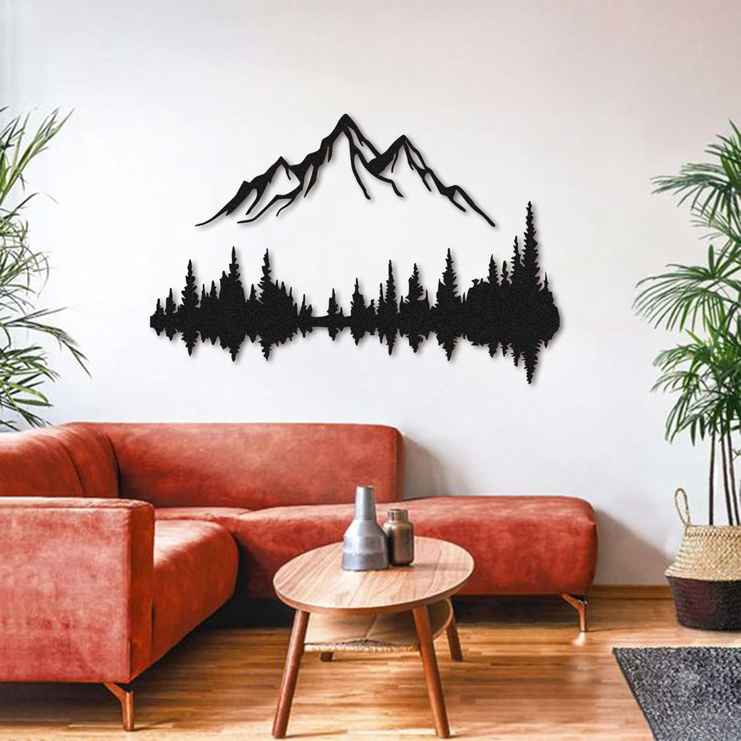 NORTH KAISER Metal Wall Art - Mountain & Forest Metal Wall Decor - Large Wall Sculpture for Rustic Home Living Room Bedroom Indoor/Outdoor (Black, 47.2'' x 31.4'')