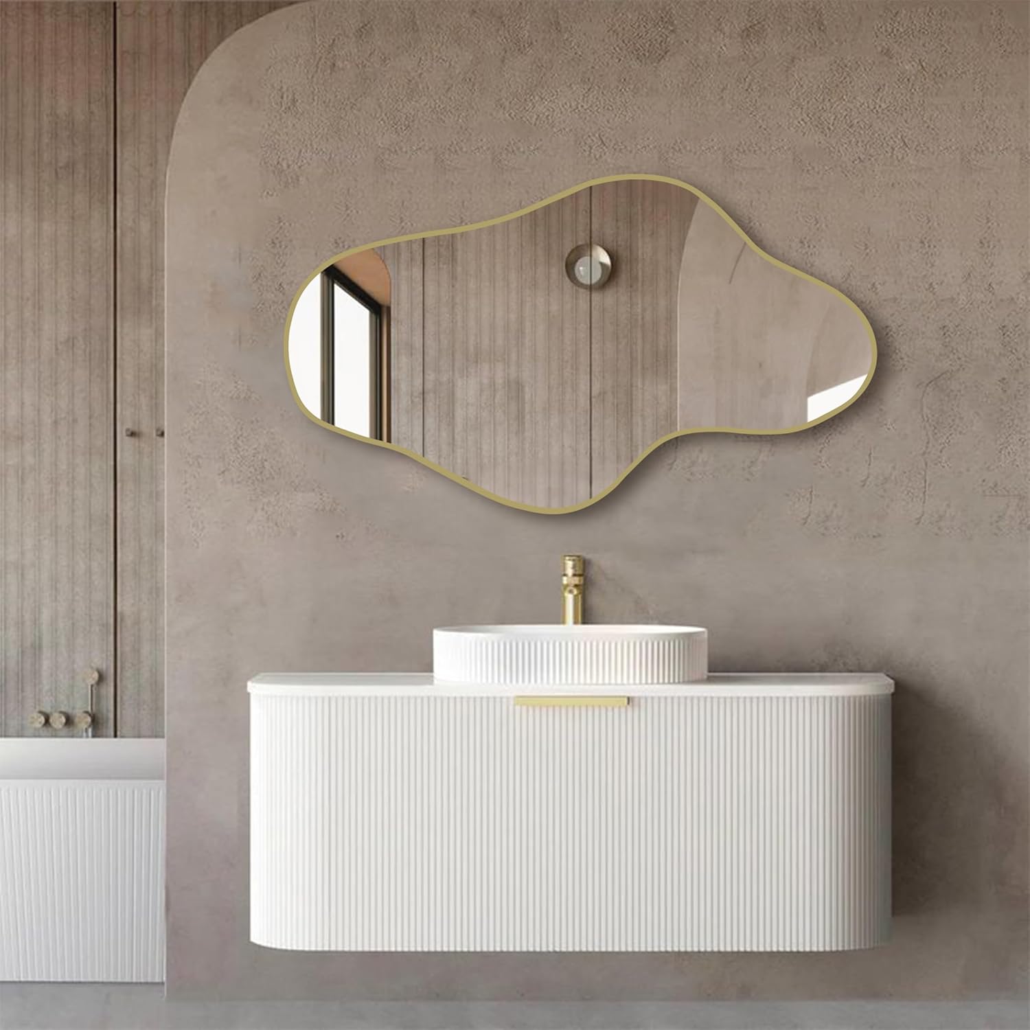 Wall Mirrors Decorative Asymmetrical Wood Frame for Bathroom