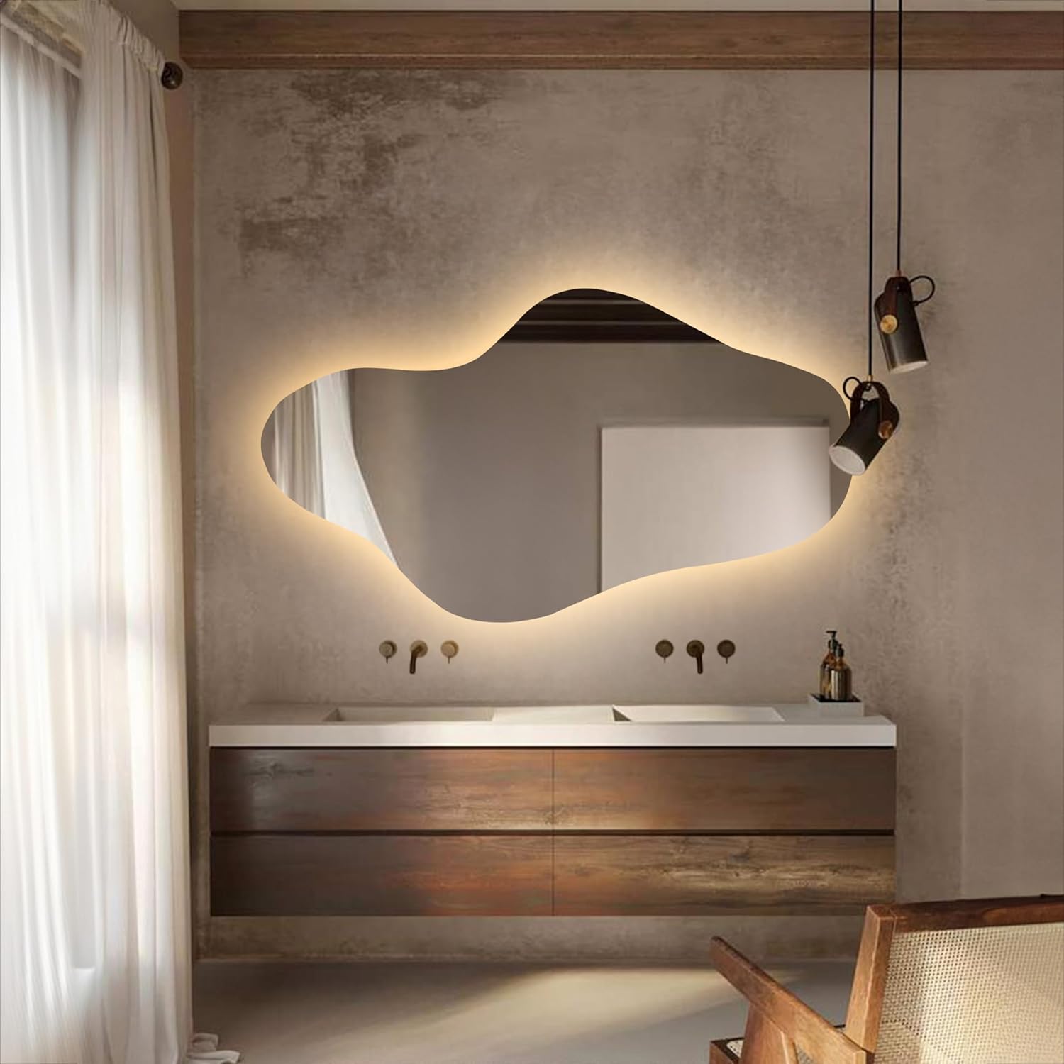 Asymmetrical Led Lighted Mirror for Bathroom