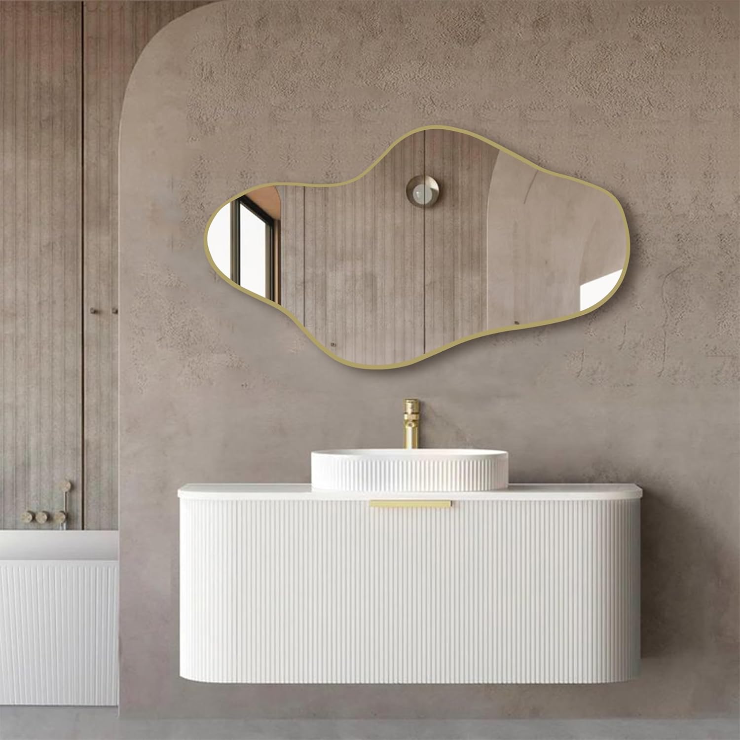 Wall Mirrors Decorative Asymmetrical Wood Frame for Bathroom