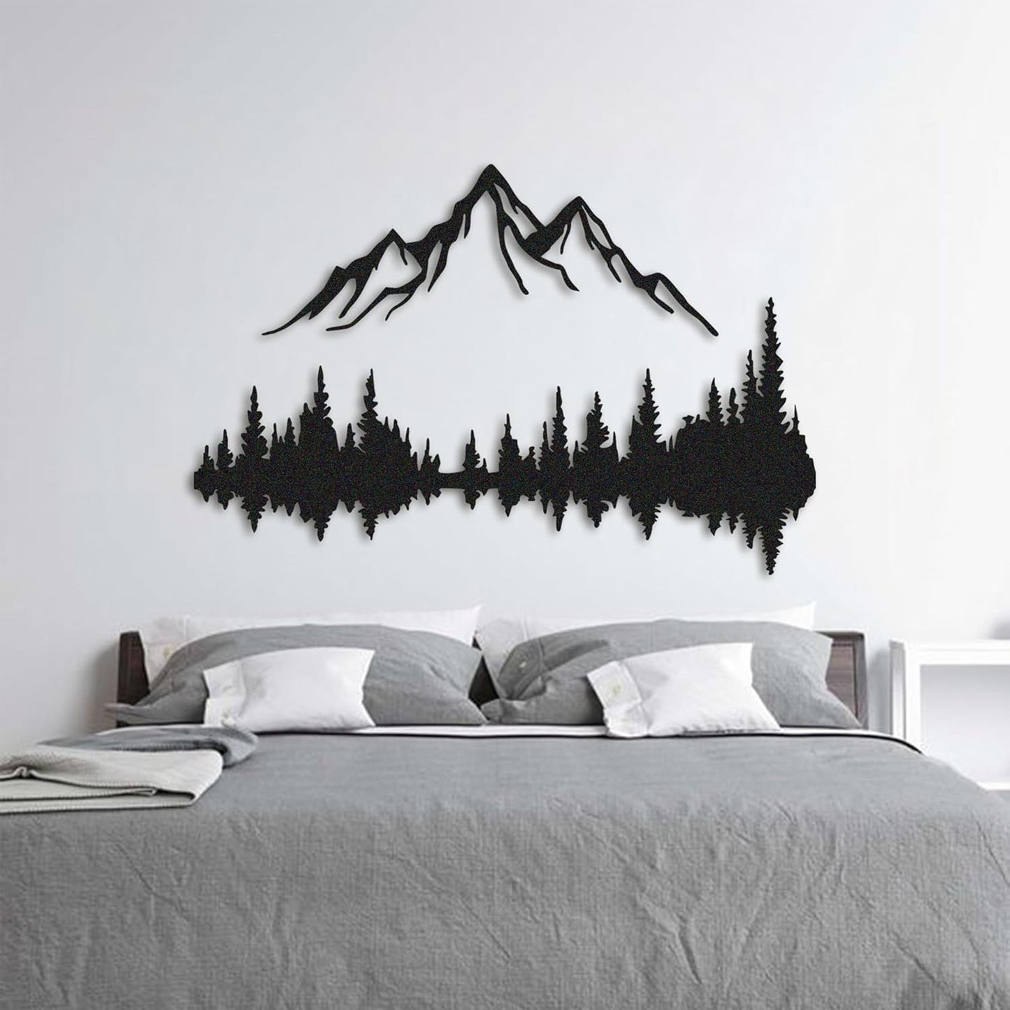 NORTH KAISER Metal Wall Art - Mountain & Forest Metal Wall Decor - Large Wall Sculpture for Rustic Home Living Room Bedroom Indoor/Outdoor (Black, 47.2'' x 31.4'')